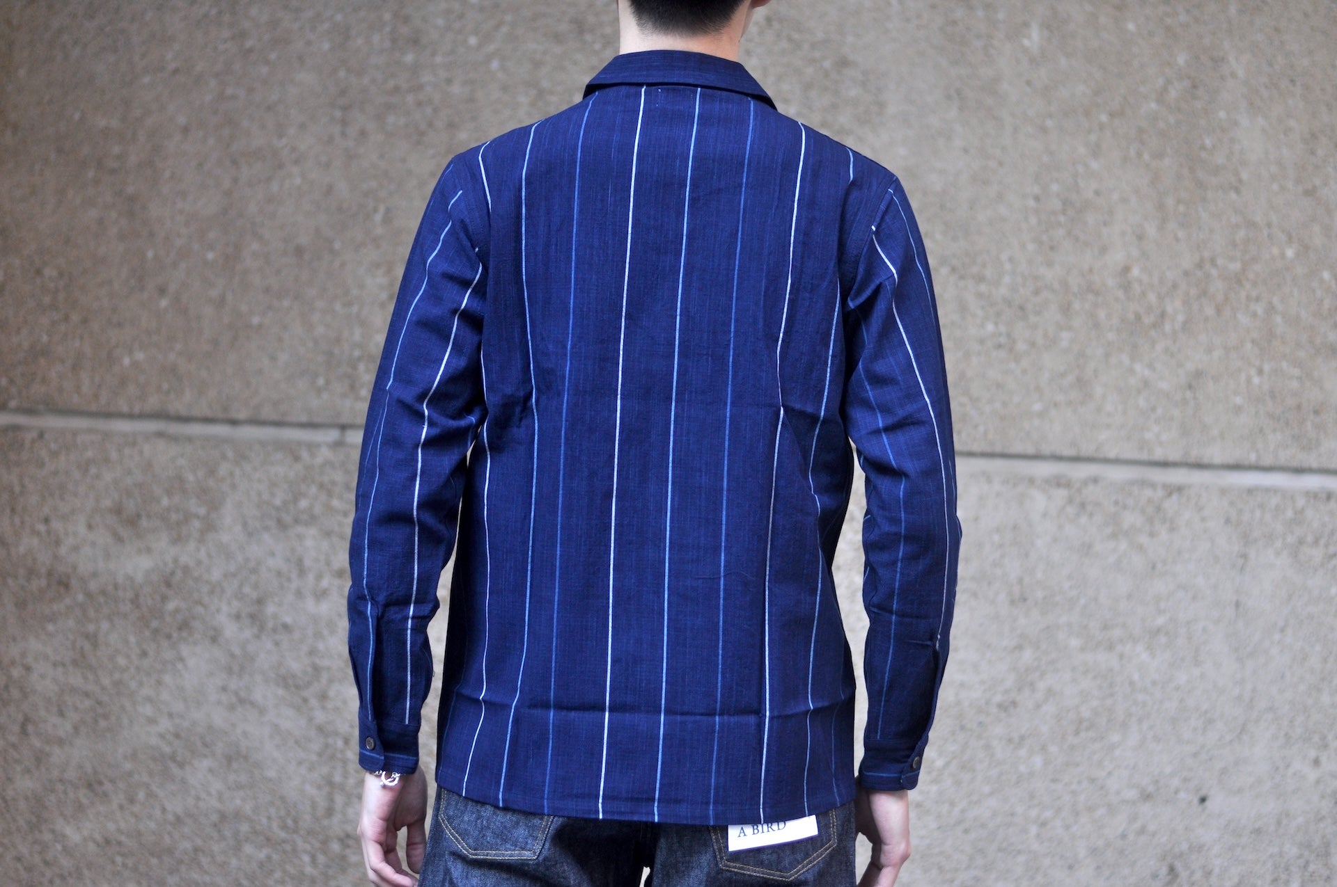 Omoto Denim 8oz Natural Indigo Dyed “Matsusaka-Jima” Open Collar Shirt