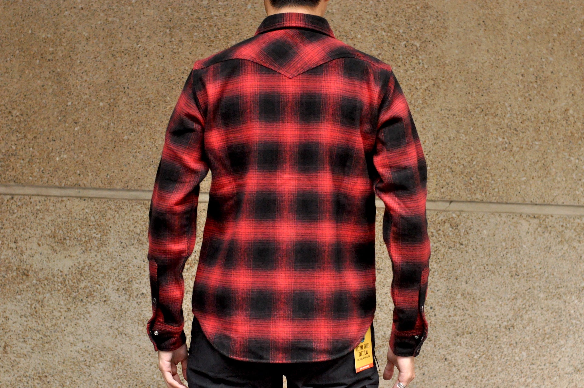 Iron Heart Ultra-Heavy Flannel Ombre Check Western Shirt (Red x Black)