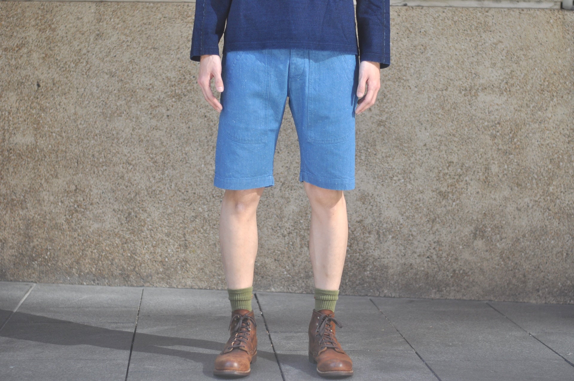 Pure Blue Japan 10oz Indigo Dyed Nep Denim Utility Shorts (Genuine Indigo)
