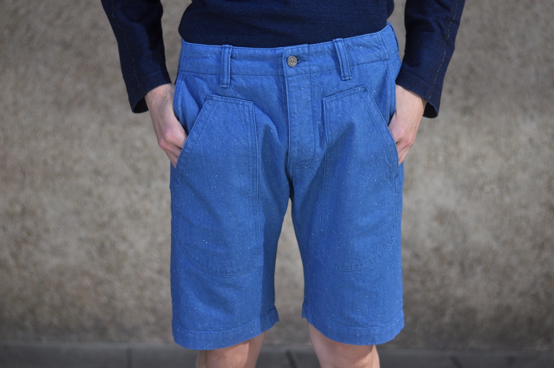 Pure Blue Japan 10oz Indigo Dyed Nep Denim Utility Shorts (Genuine Indigo)