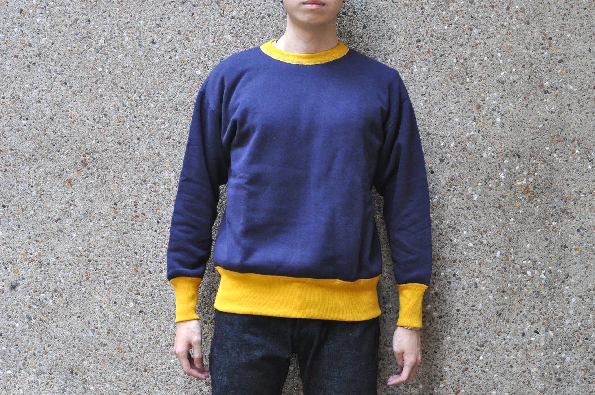 John Gluckow X Warehouse Co. 10oz Loopwheeled 'Two-Tone' Sweatshirt (Navy X Yellow)