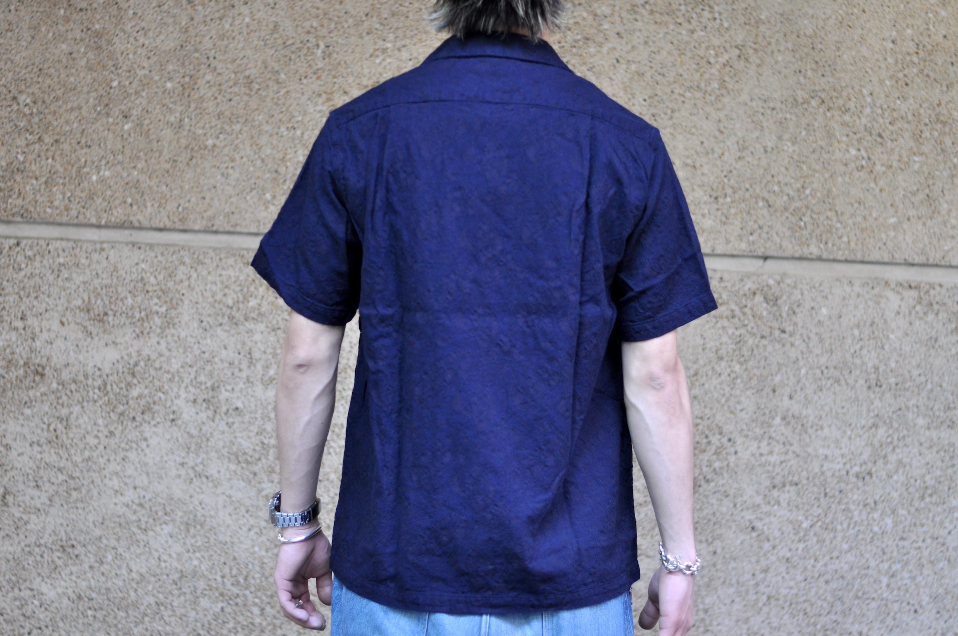 Pure Blue Japan 8oz Indigo Dyed "Paisley" Jacquard S/S Open Collar Shirt