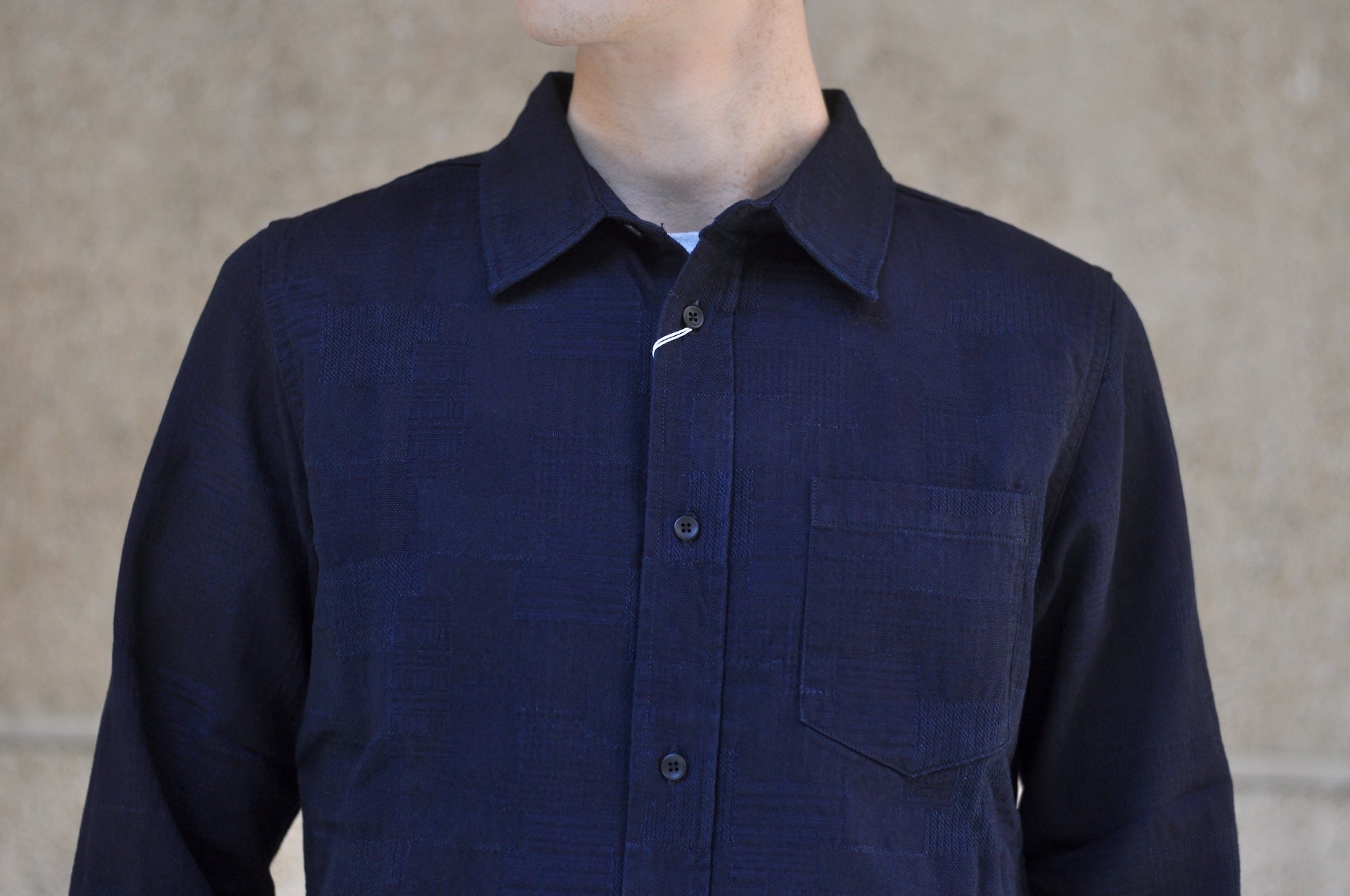 Pure Blue Japan 9oz “Boro Style” Jacquard Oxford Shirt (Grand Indigo)