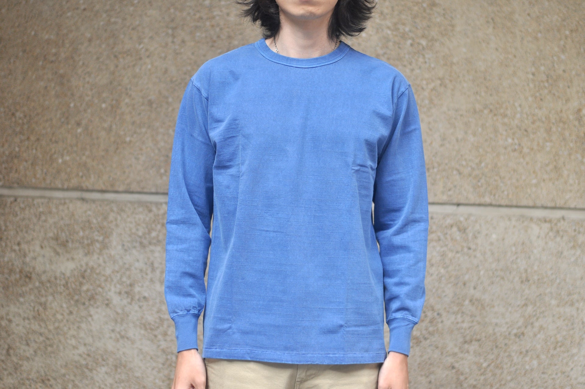 Dubble Works 7.7oz "Fallen Cotton" Loopwheeled Pigment-Dyed L/S Tee (Light Indigo)