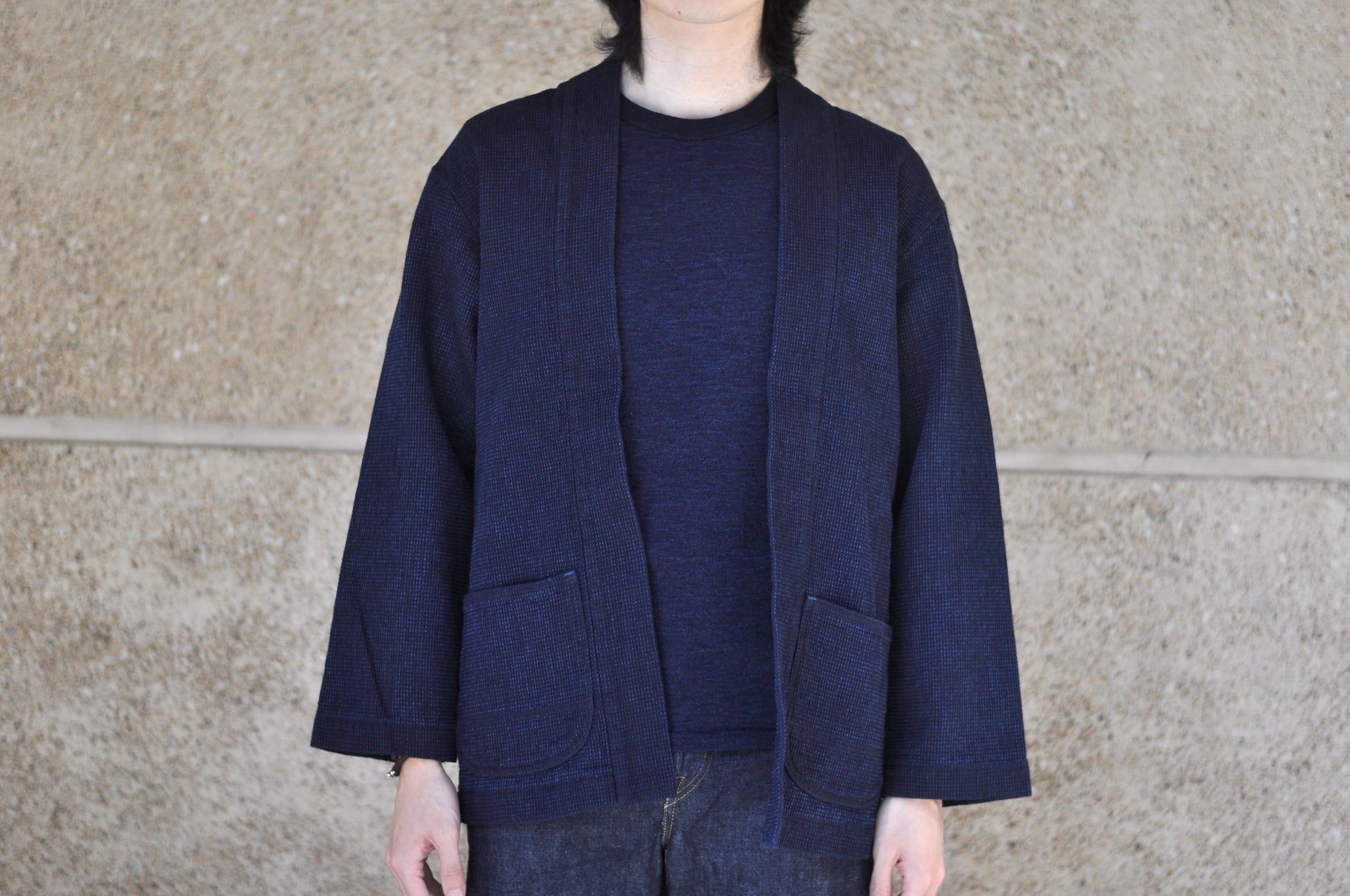 Omoto Denim 12oz Indigo Dyed “Cube Sashiko” Happi Coat