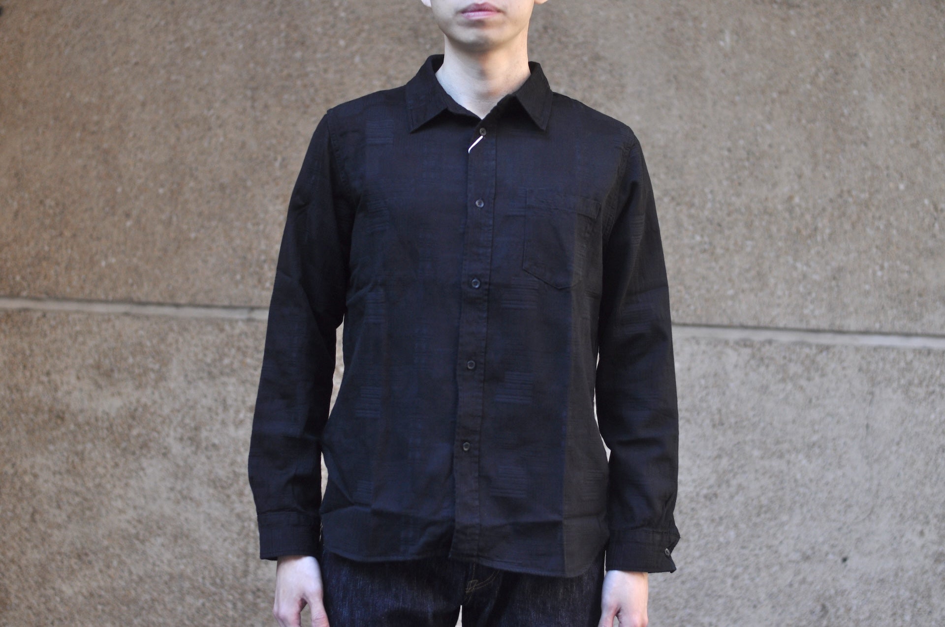 Pure Blue Japan 9oz “Boro Style” Jacquard Oxford Shirt (Solid Black)