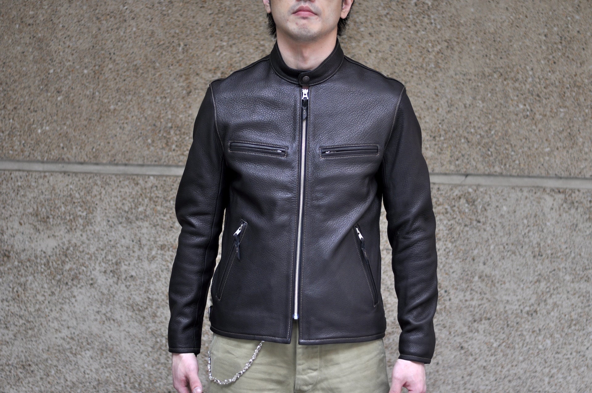 The Flat Head 'Ultimate' Deerskin Stand Collar Single Rider Jacket (Black Teacore)