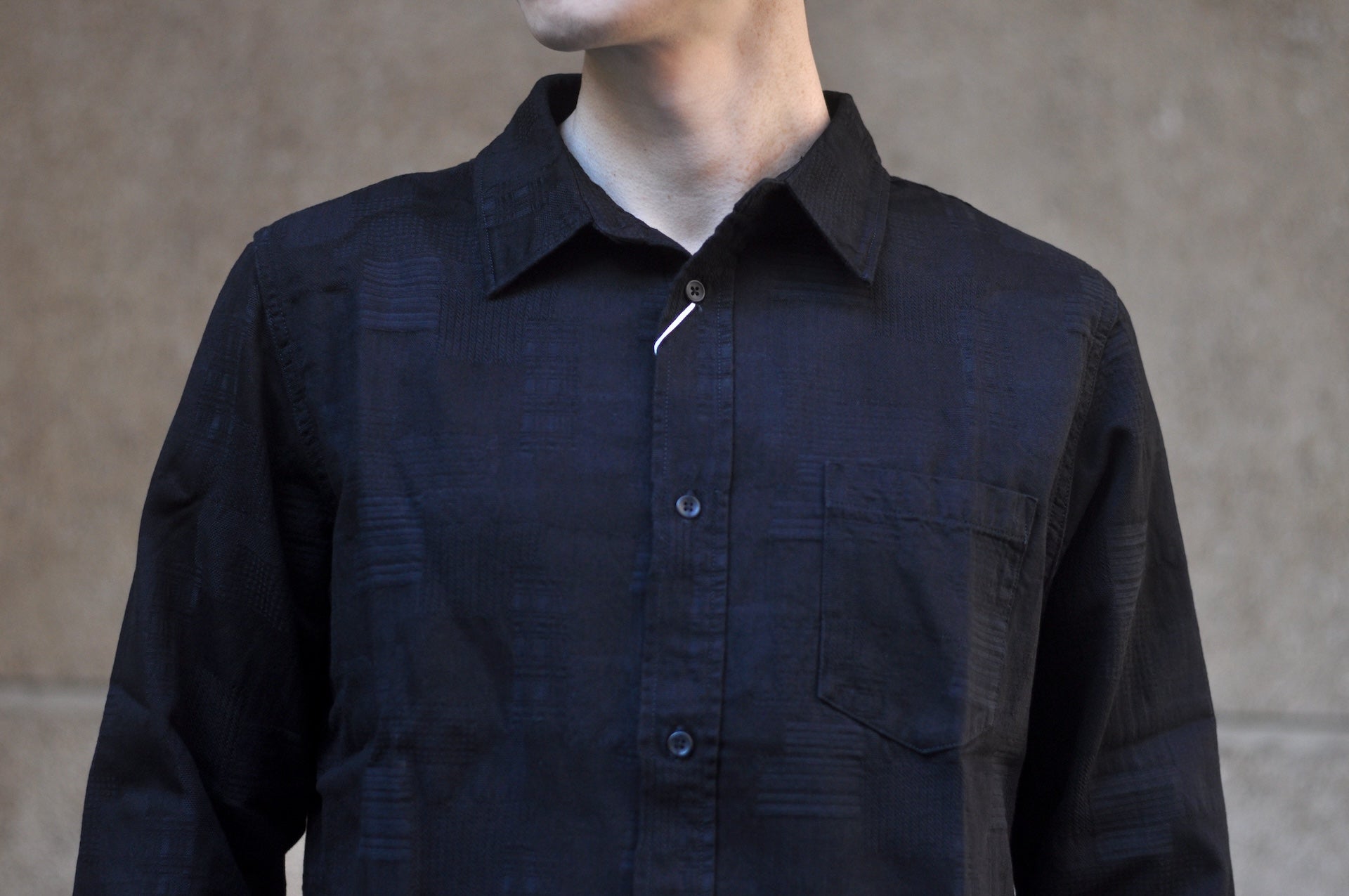 Pure Blue Japan 9oz “Boro Style” Jacquard Oxford Shirt (Solid Black)