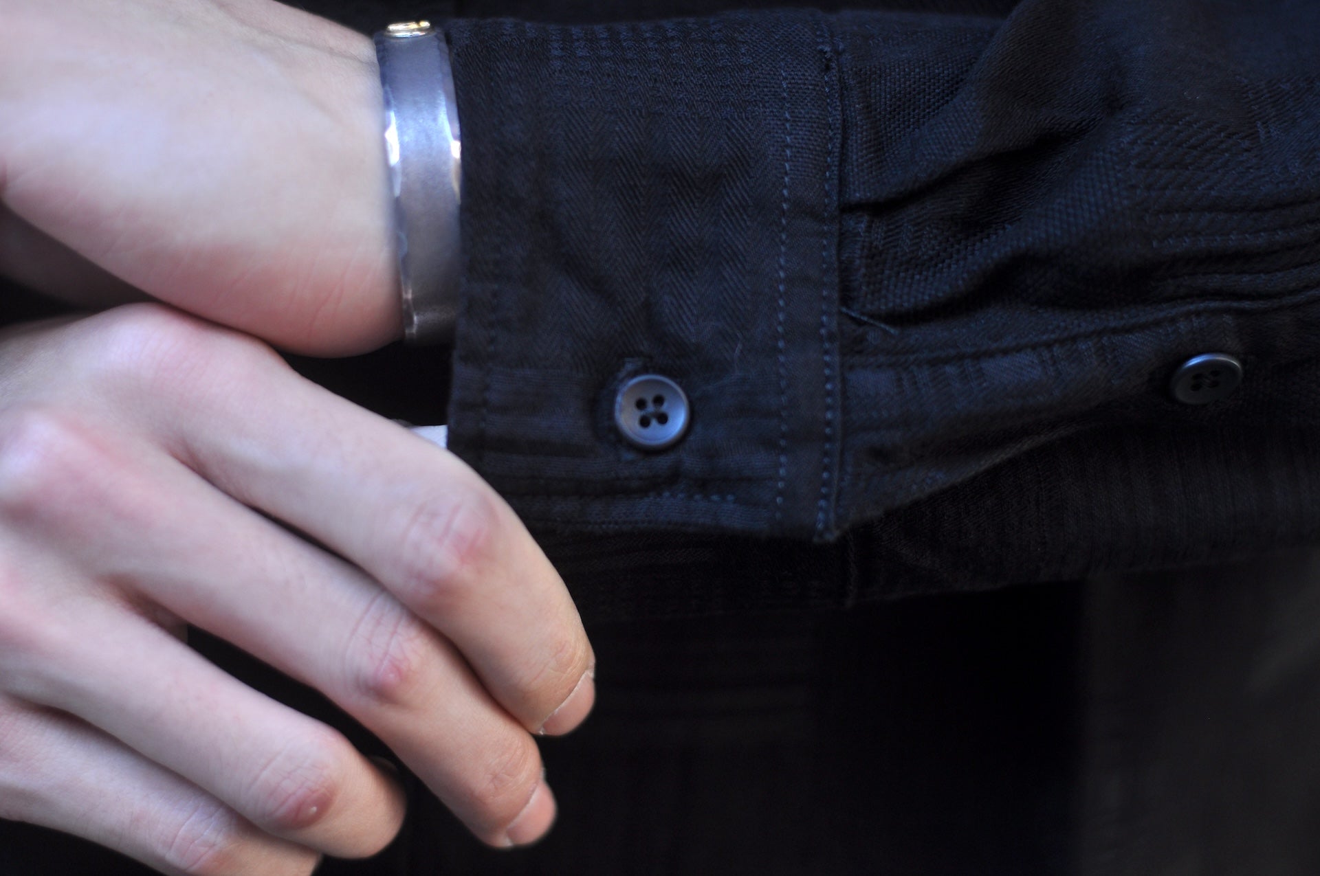Pure Blue Japan 9oz “Boro Style” Jacquard Oxford Shirt (Solid Black)