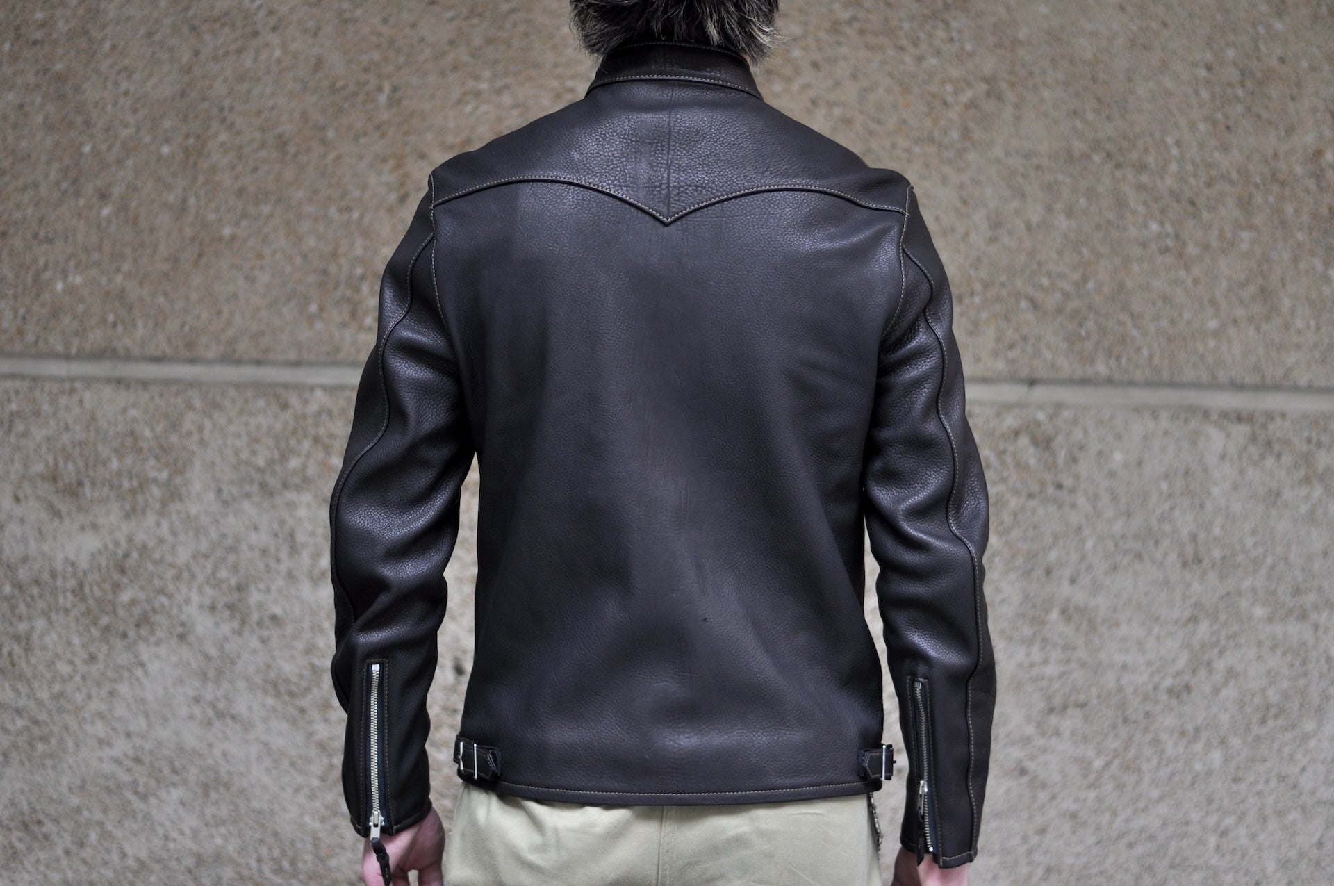 The Flat Head 'Ultimate' Deerskin Stand Collar Single Rider Jacket (Black Teacore)