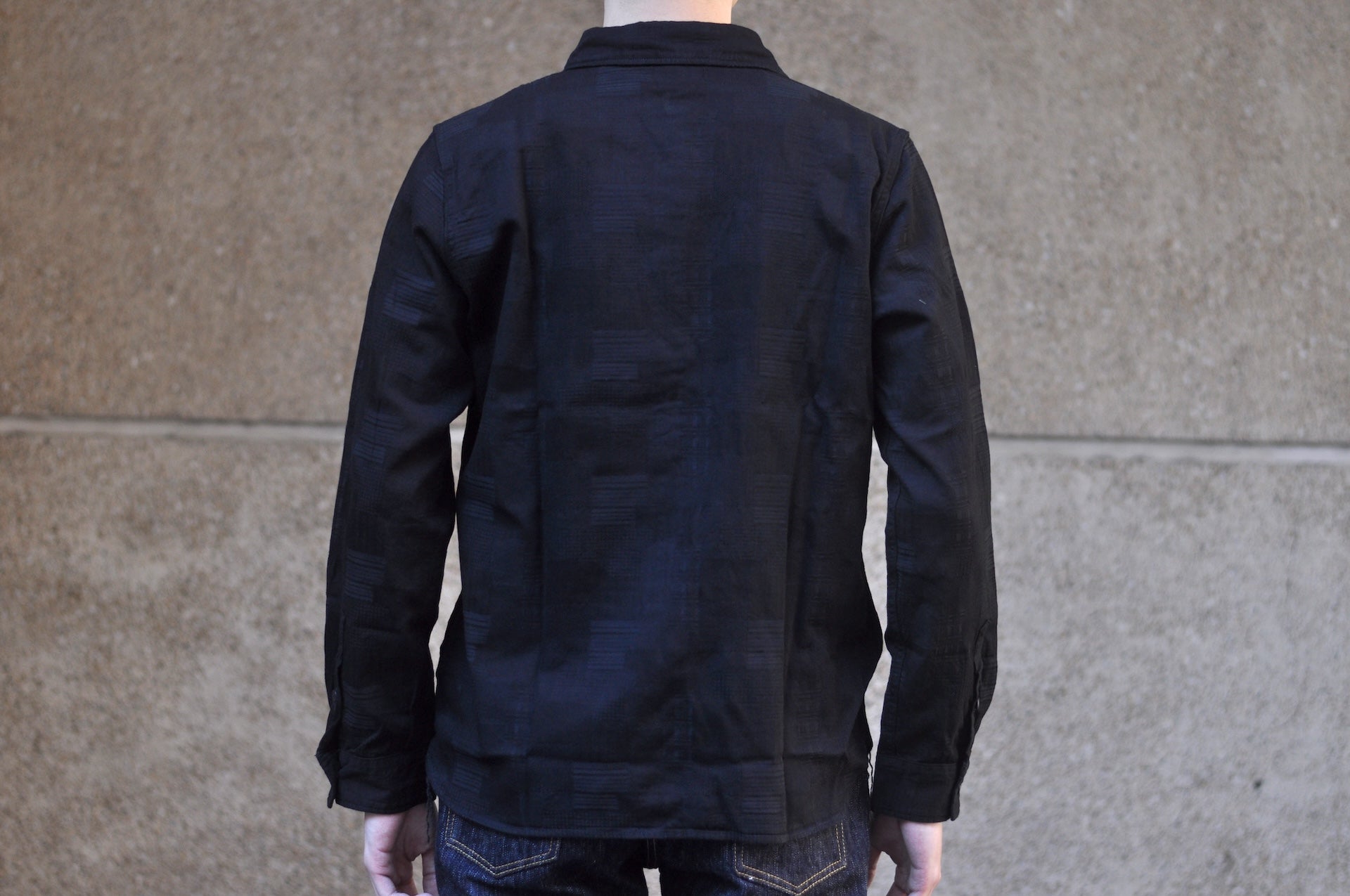 Pure Blue Japan 9oz “Boro Style” Jacquard Oxford Shirt (Solid Black)