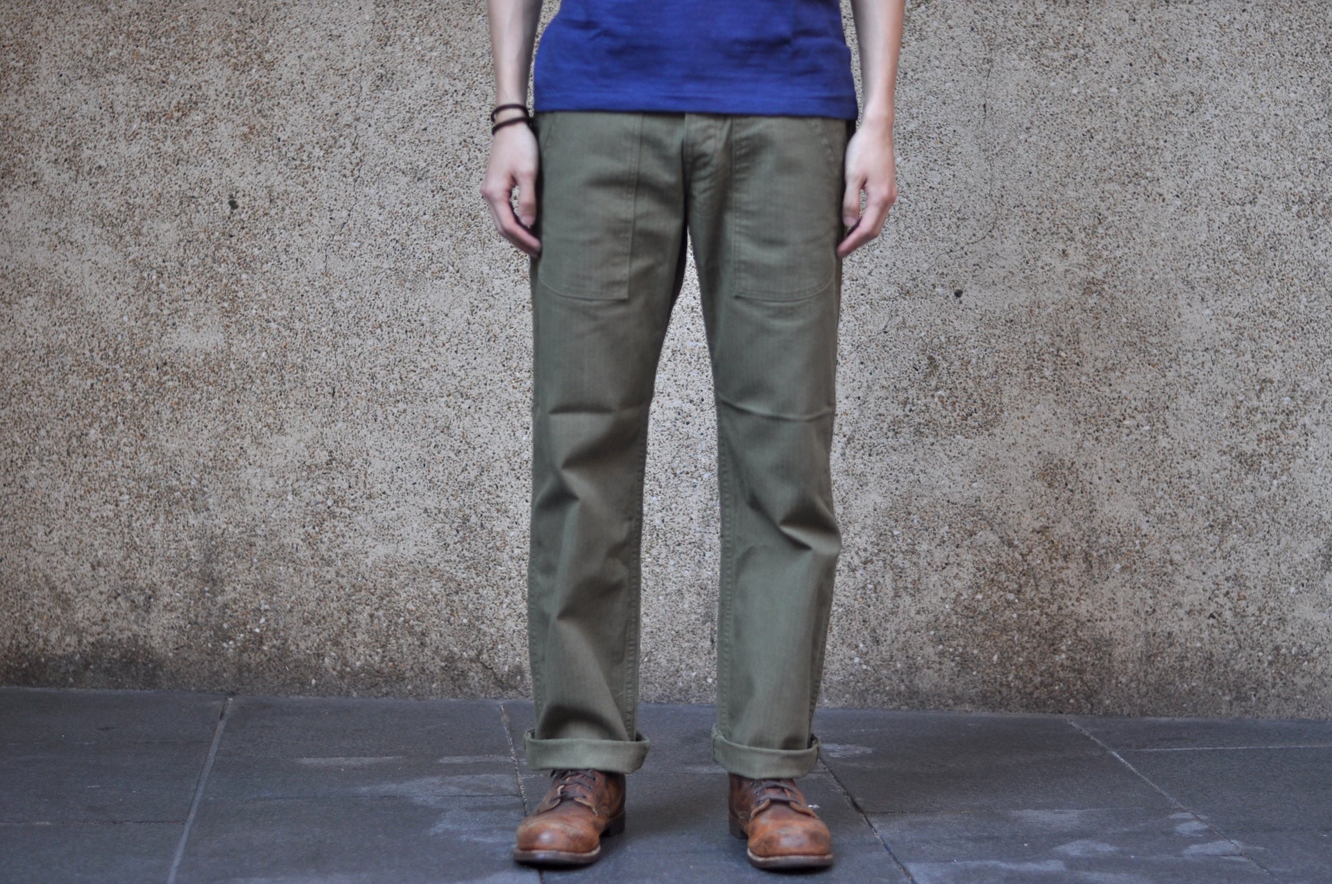 Pure Blue Japan 12oz HBT Utility Work Trousers (Olive)