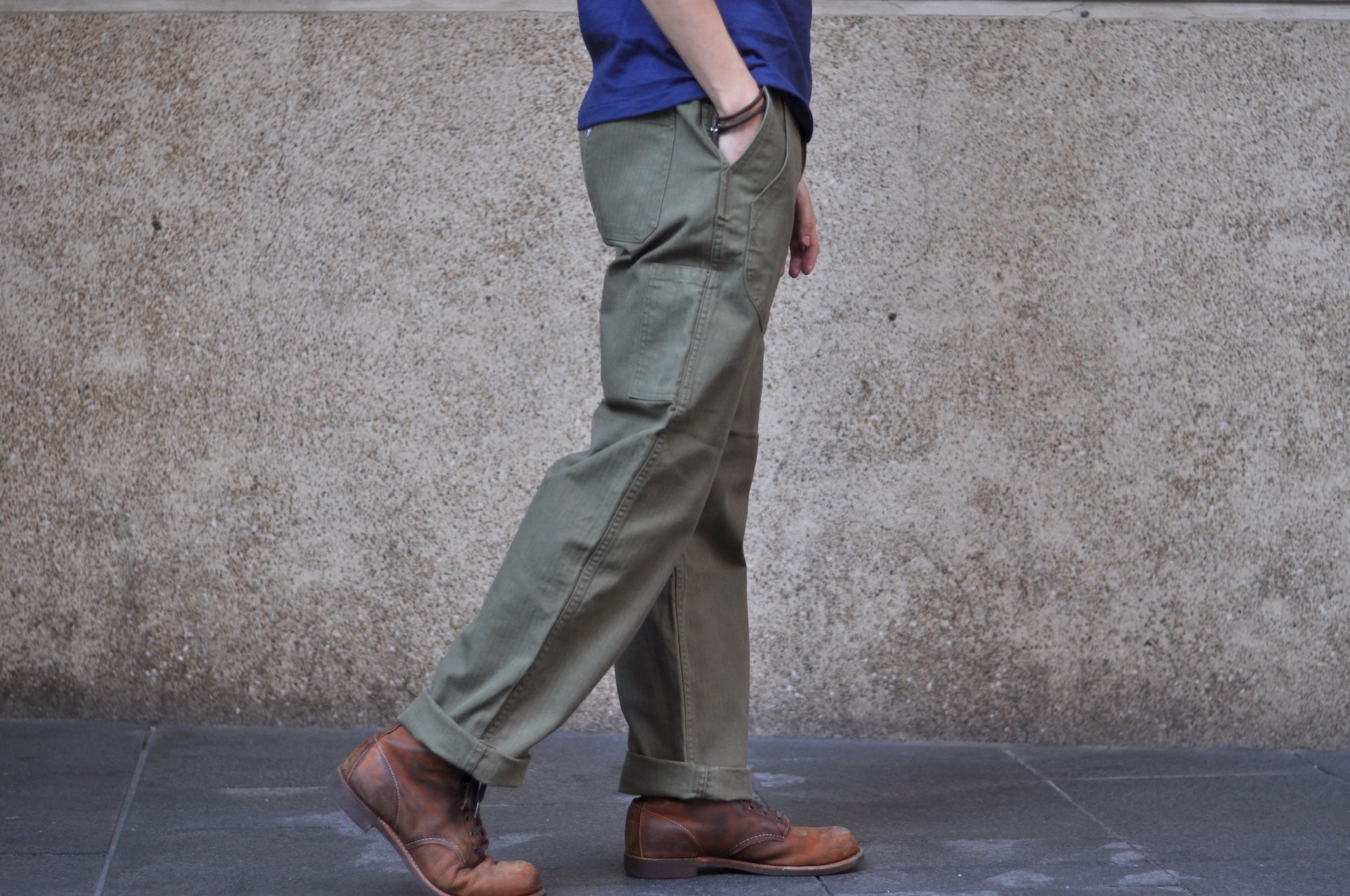 Pure Blue Japan 12oz HBT Utility Work Trousers (Olive)