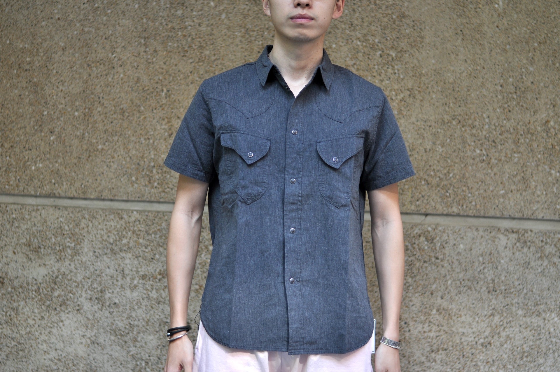 Pure Blue Japan 8oz Chambray S/S Western Shirt (Heather Black)