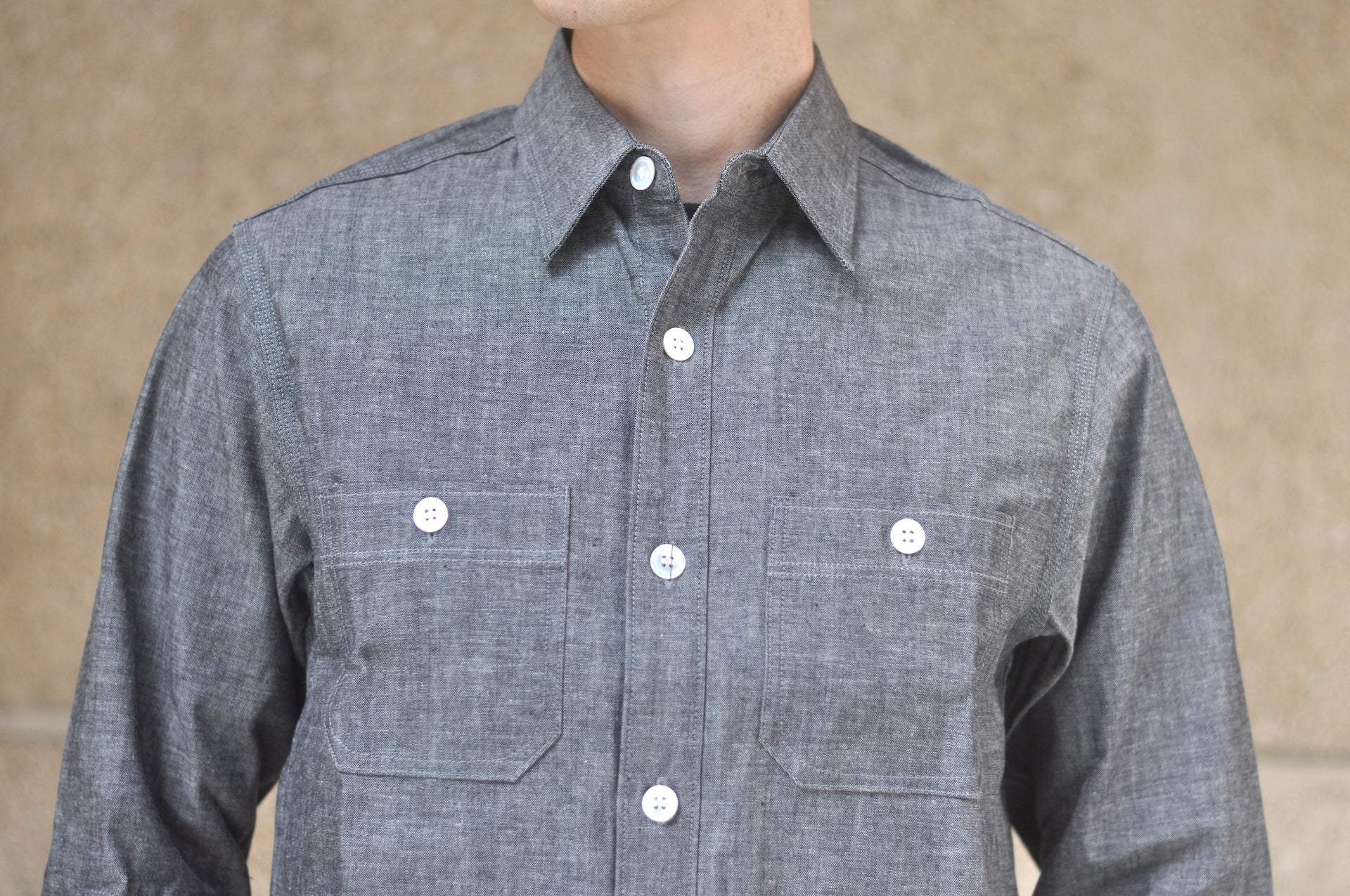 Unique Garment 9oz ‘Stanley’ Selvage Chambray Workshirt (Sumi Grey)