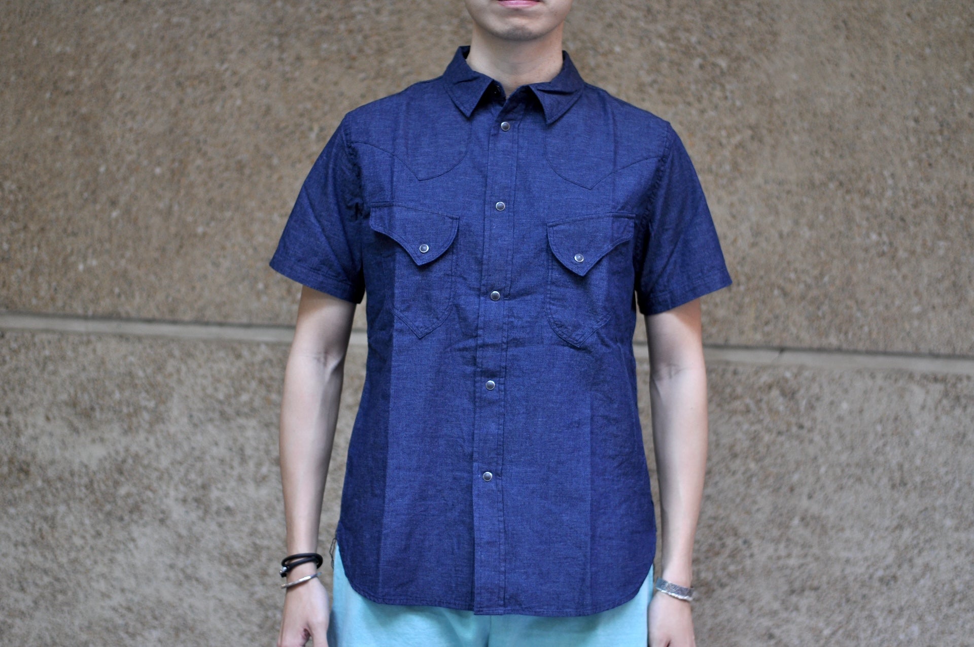 Pure Blue Japan 8oz Chambray S/S Western Shirt (Heather Indigo)