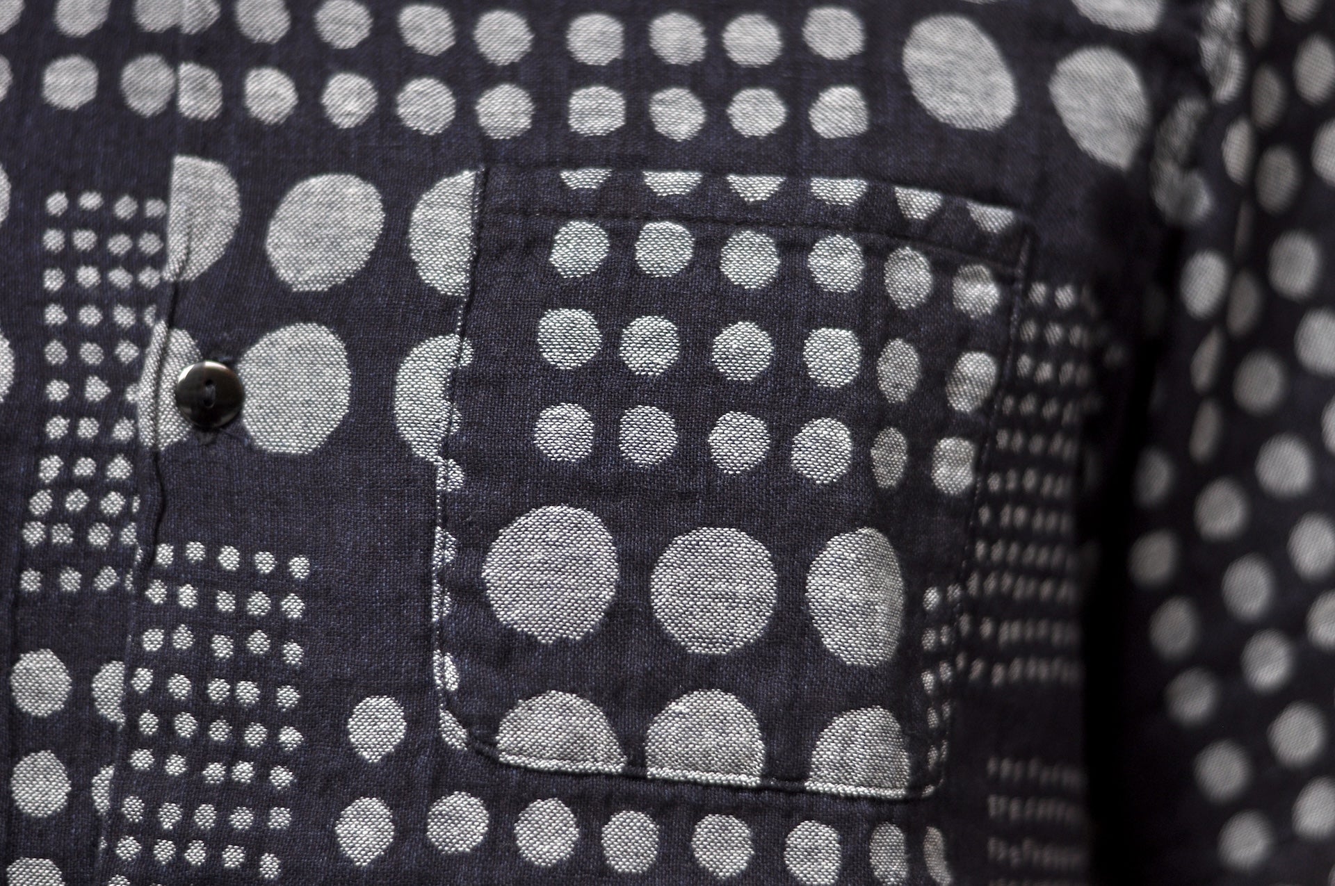 Pure Blue Japan Indigo Dyed “Dimensional Dots” S/S Open Collar Shirt