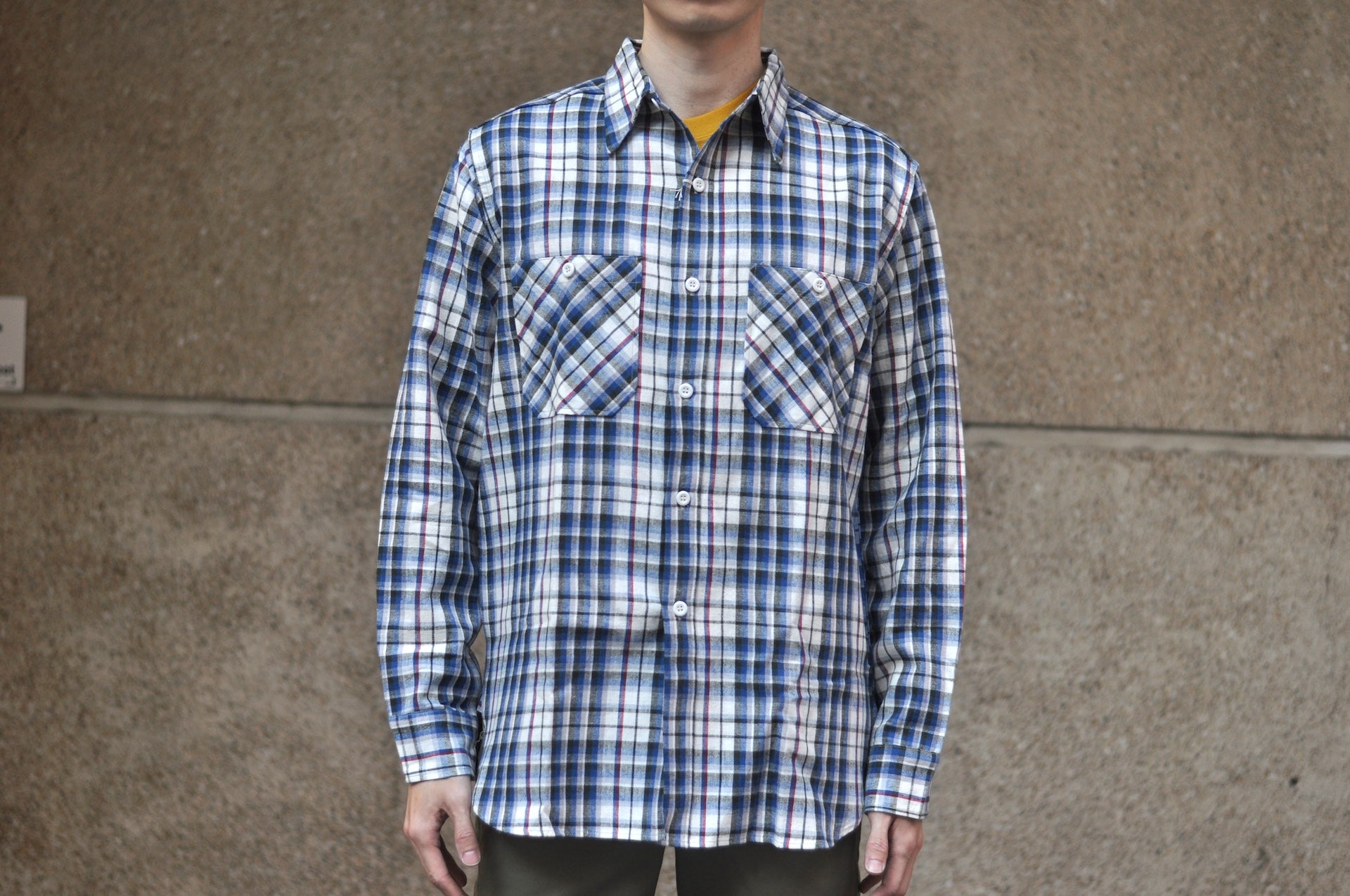 Warehouse 8oz Selvage Cotton/Linen Selvage Plaid L/S Work Shirt (Smoky Blue)