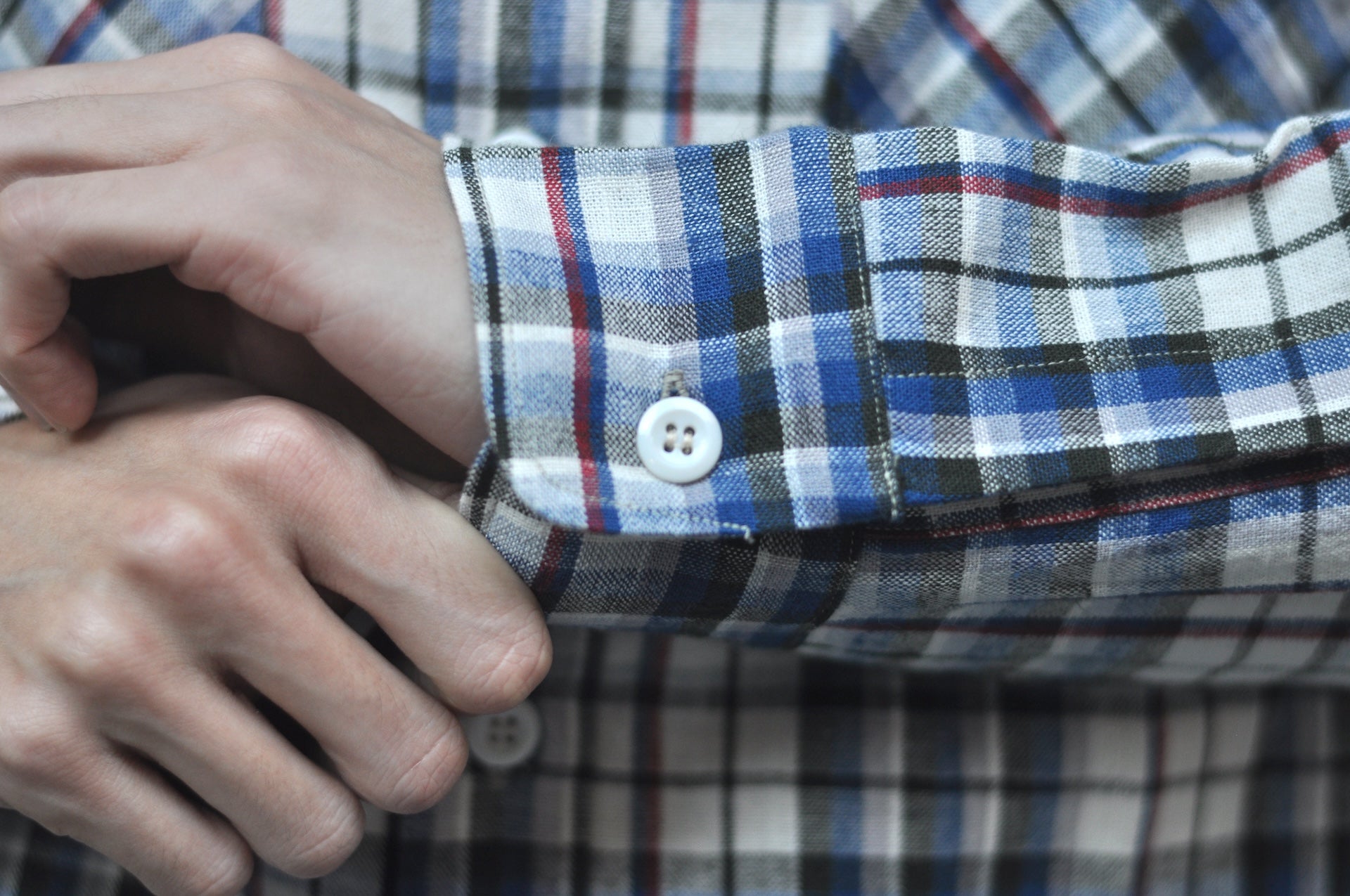 Warehouse 8oz Selvage Cotton/Linen Selvage Plaid L/S Work Shirt (Smoky Blue)