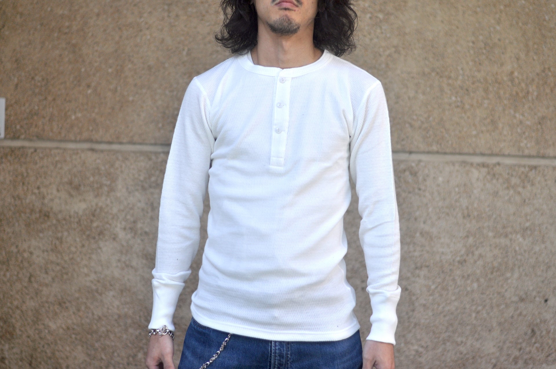 Warehouse Co. "Waffle-Knit" Henley L/S Thermal (White)