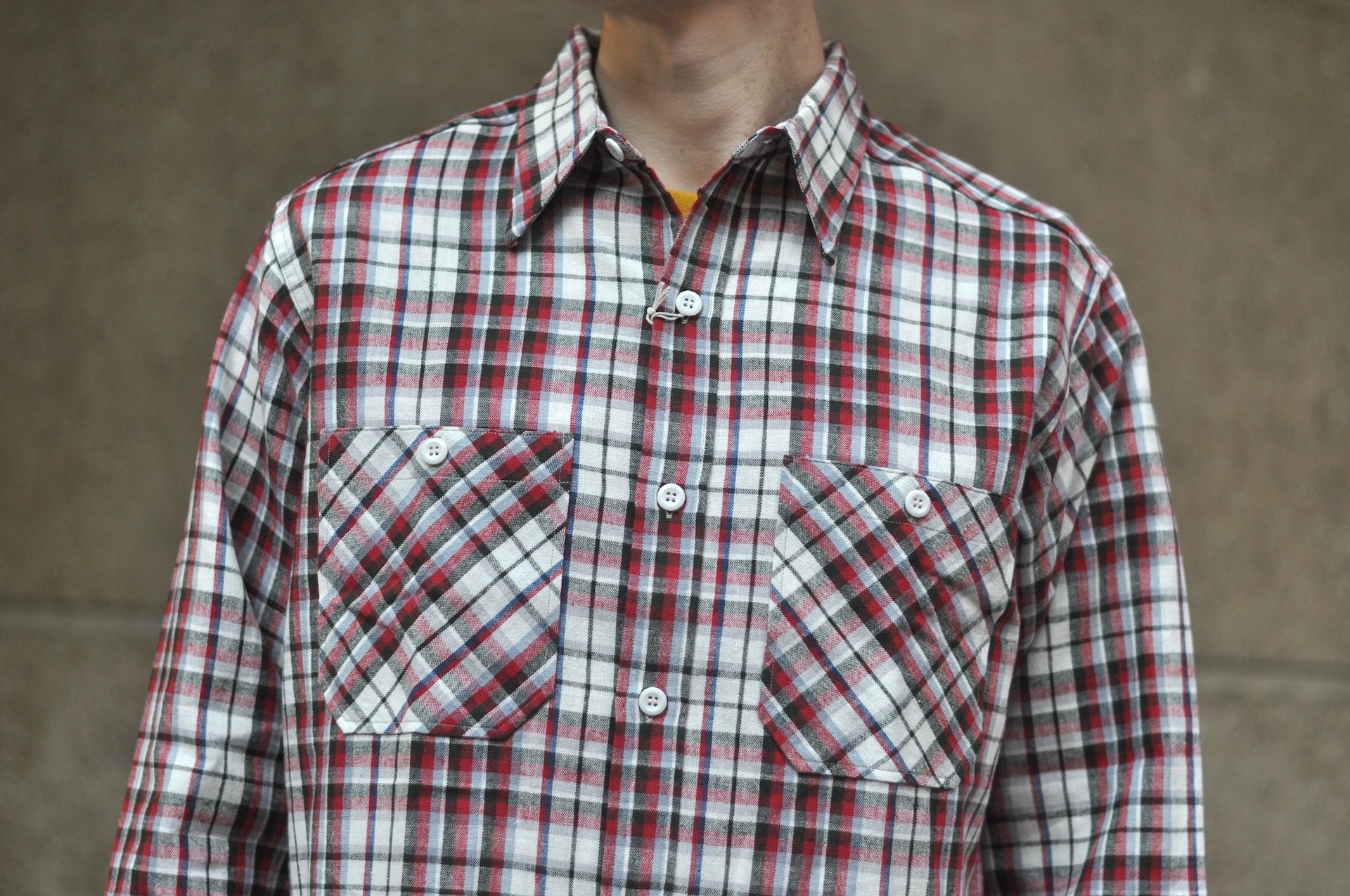 Warehouse 8oz Selvage Cotton/Linen Selvage Plaid L/S Work Shirt (Pinky Red)