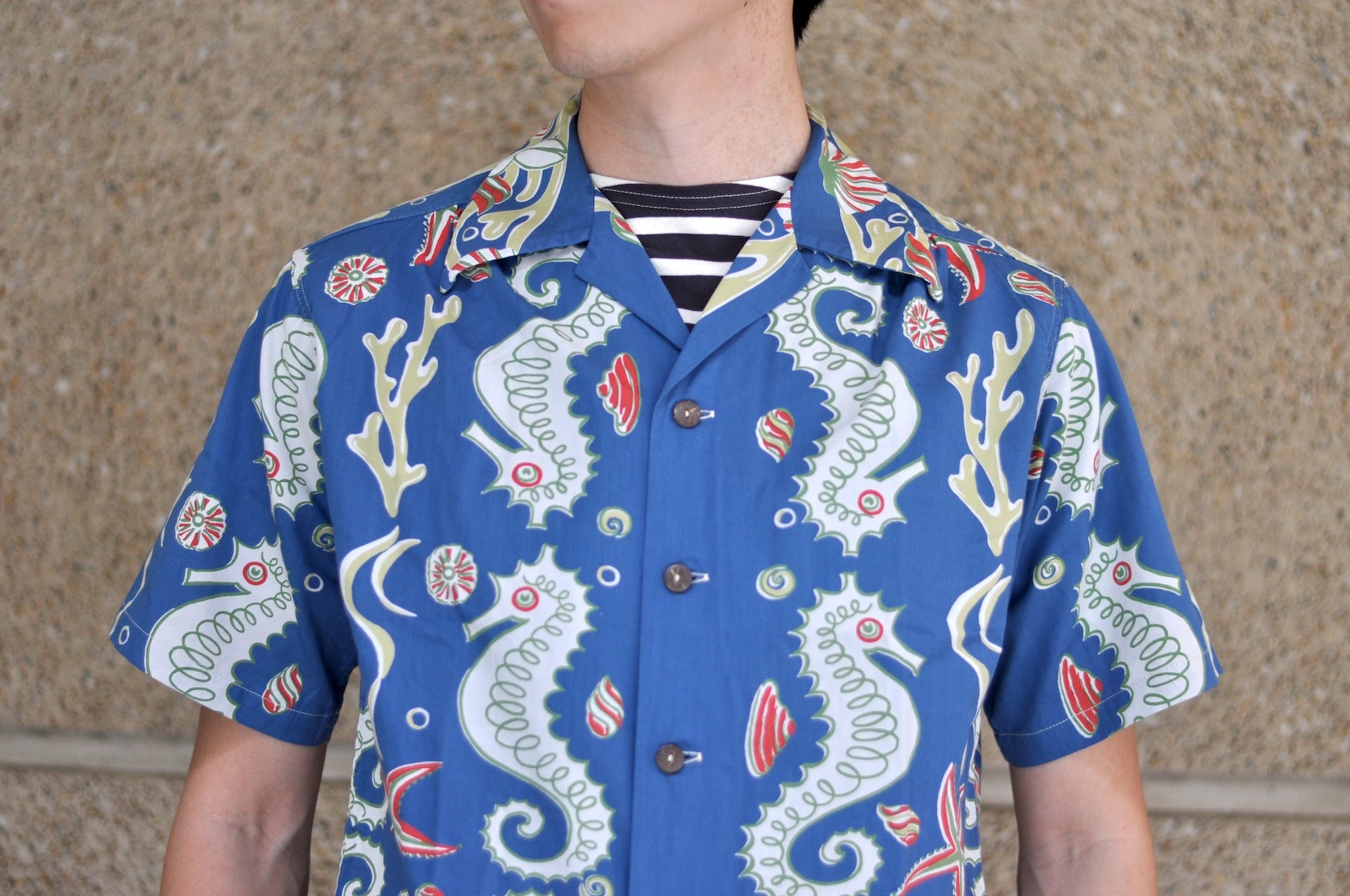 John Gluckow X Warehouse "Seahorse vs Starfish" Print Hawaii Shirt (Blue)