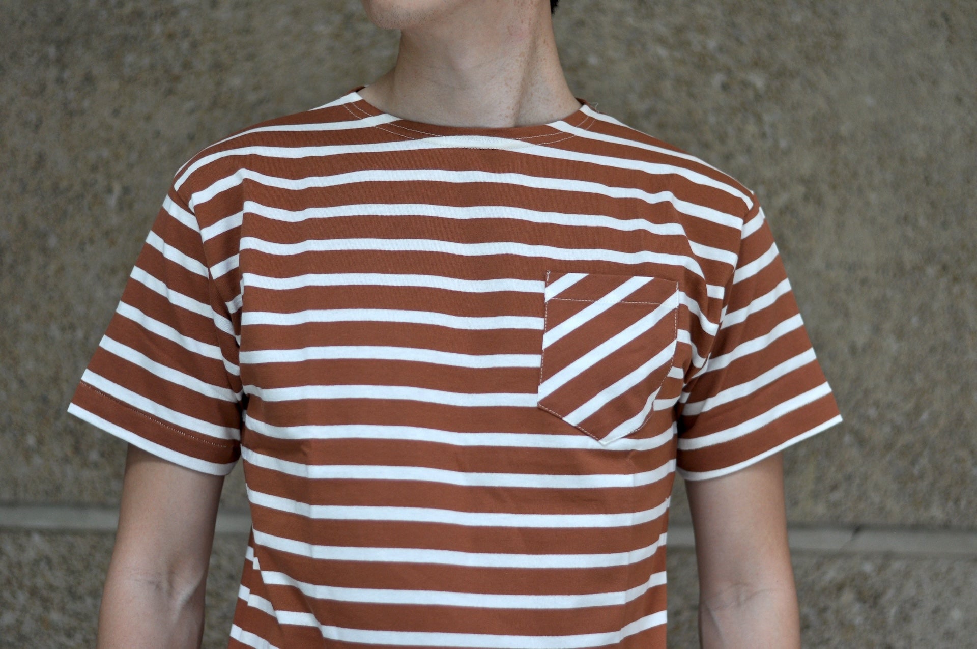 John Gluckow X Warehouse Co. 6oz "Deck" Loopwheeled Pocket Tee (Brown X Off White)