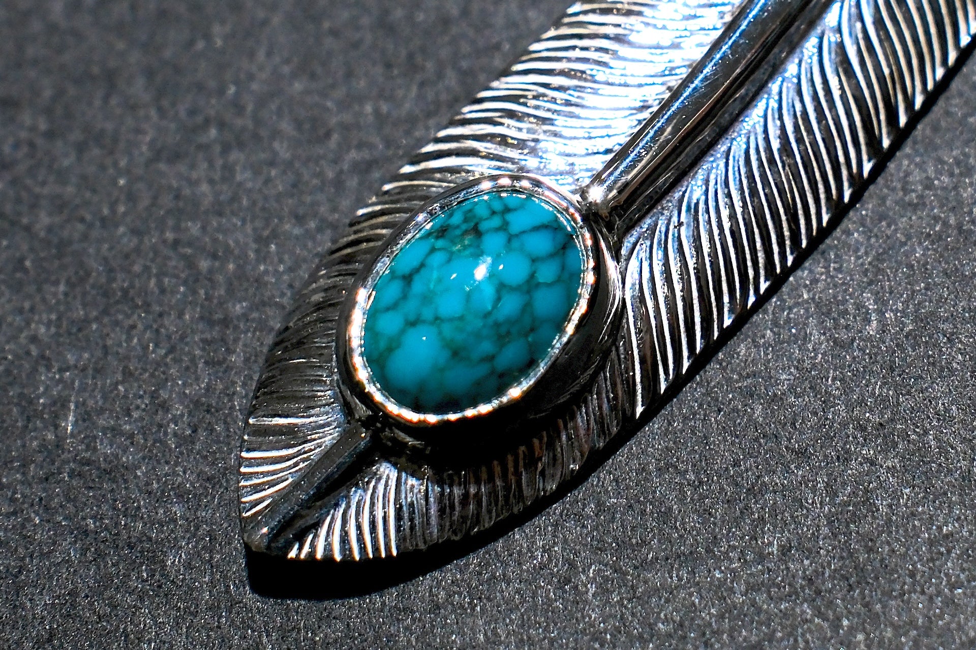 First Arrow's "Medium Feather With Turquoise" Pendant (P-521-TUR)