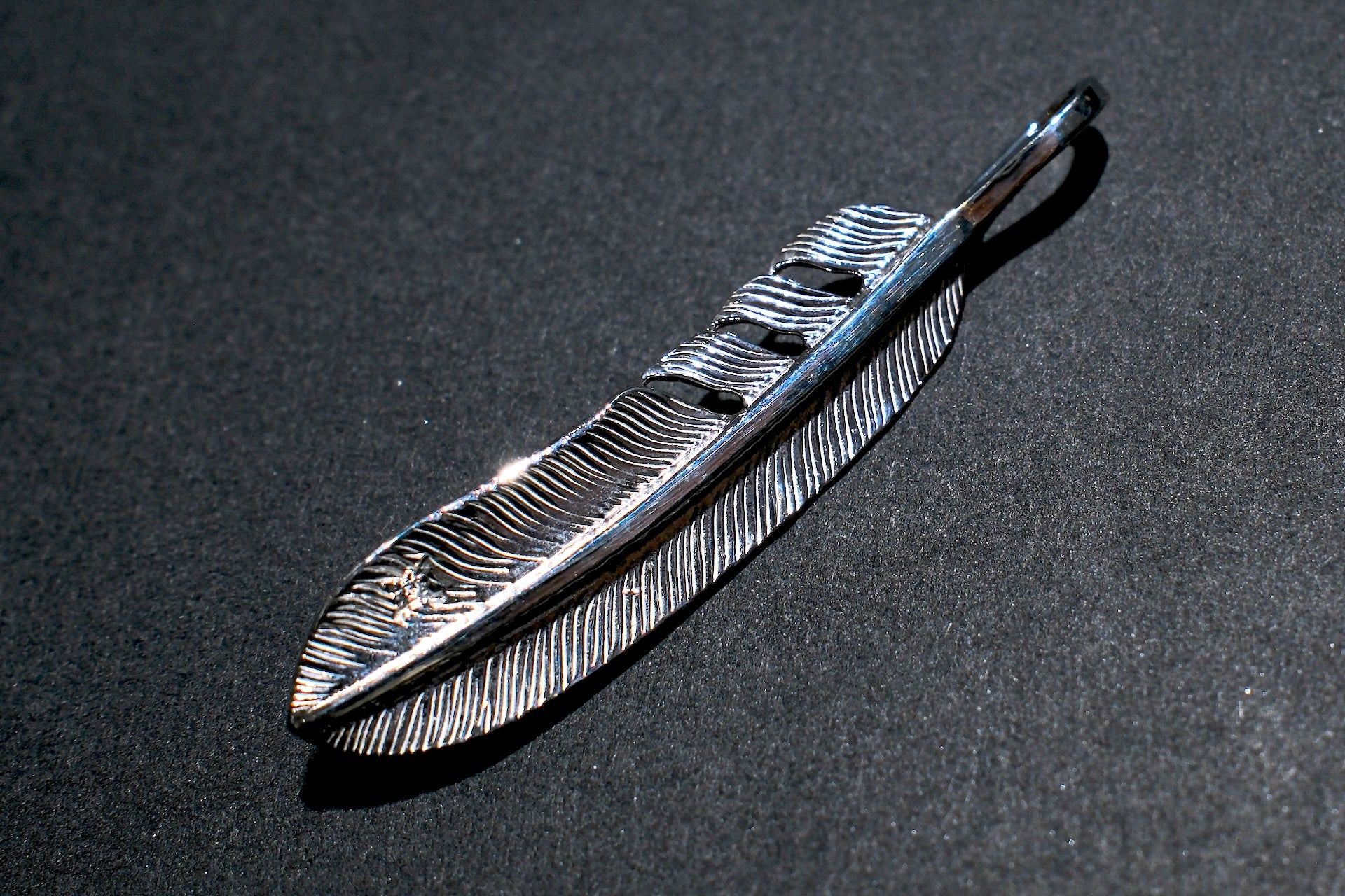 First Arrow's "Medium Feather With Turquoise" Pendant (P-521-TUR)