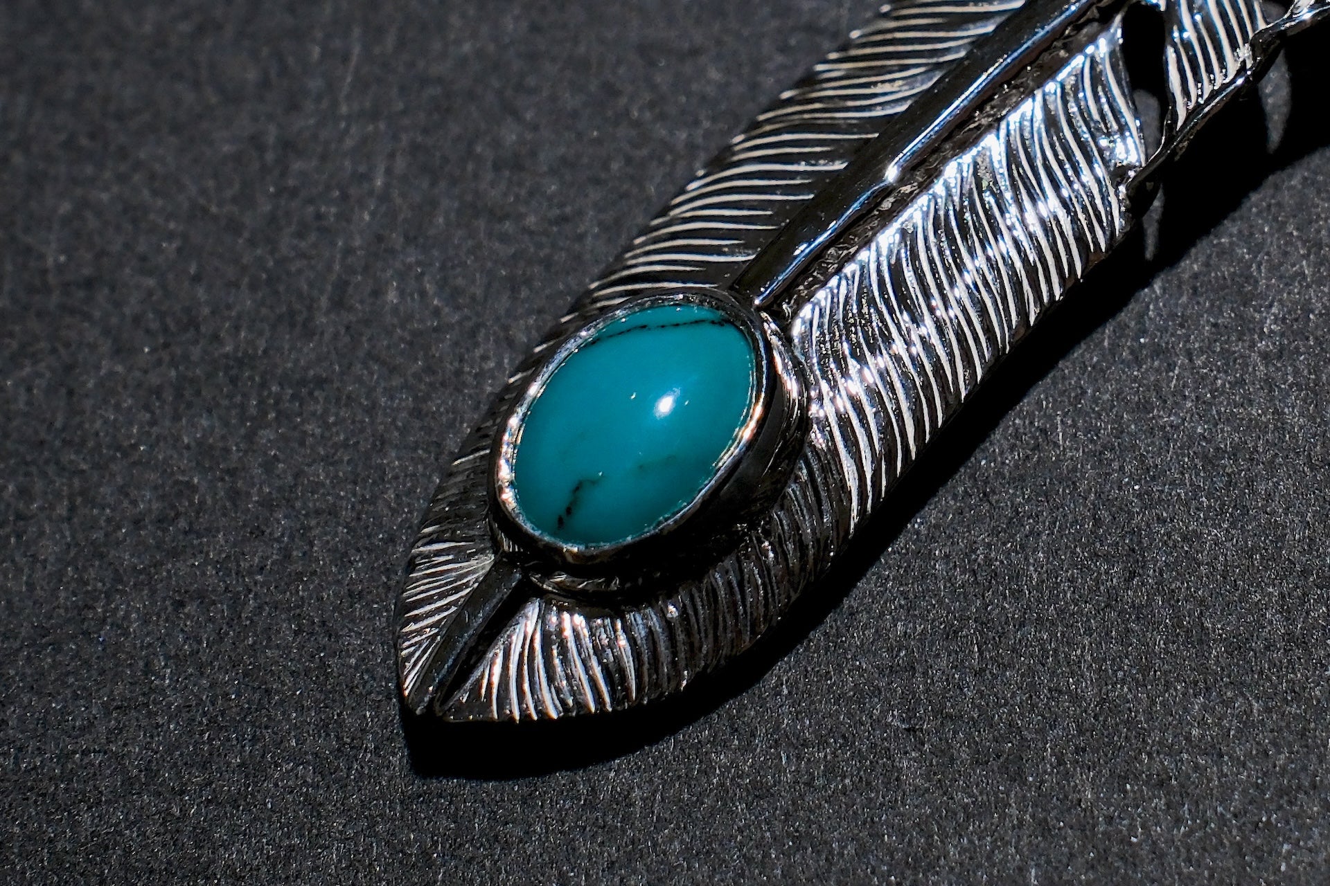 First Arrow's "Medium Feather With Turquoise" Pendant (P-521-TUR)