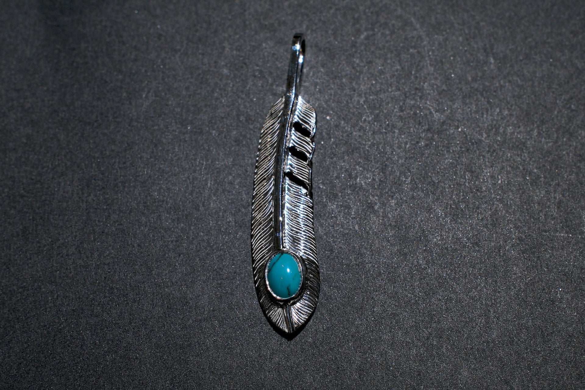First Arrow's "Medium Feather With Turquoise" Pendant (P-521-TUR)