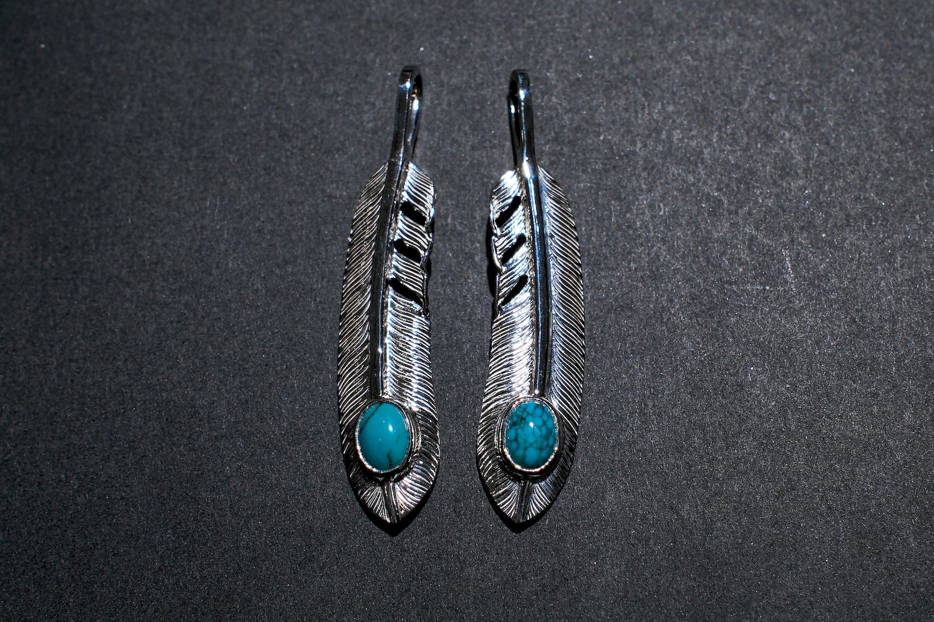 First Arrow's "Medium Feather With Turquoise" Pendant (P-521-TUR)