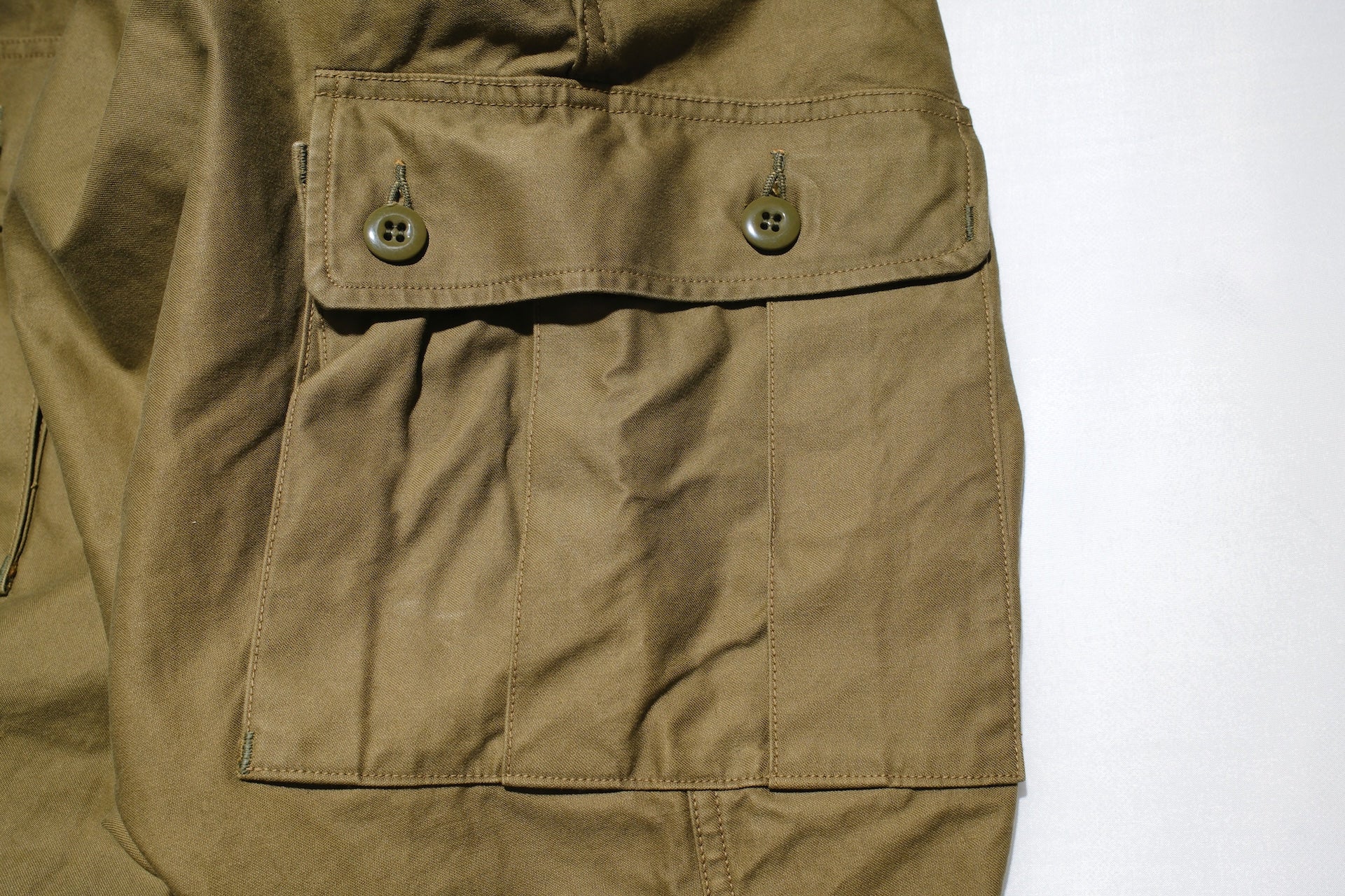 Freewheelers Back Satin "Jungle Fatiques" Tropical Trousers (Olive)