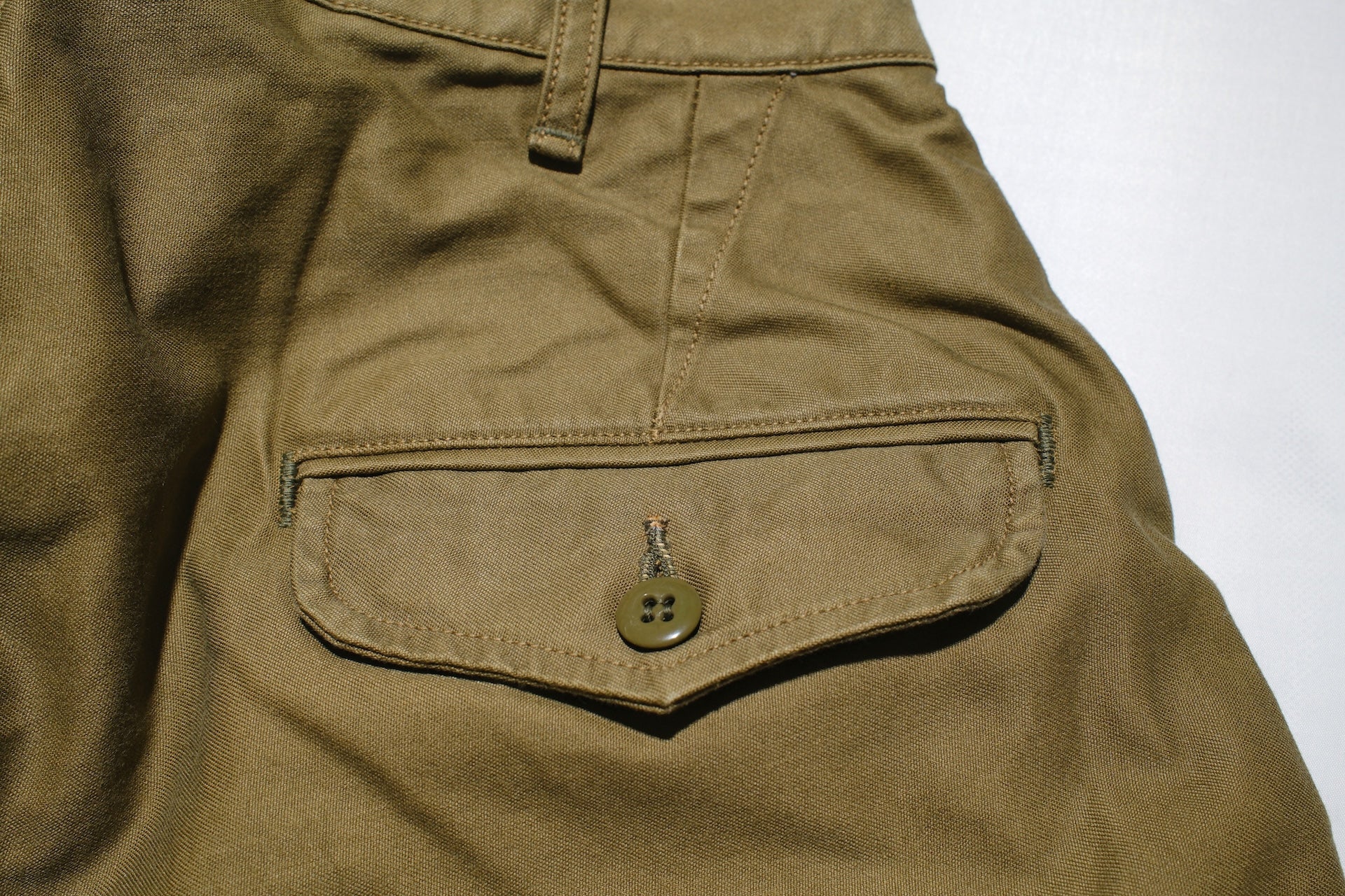 Freewheelers Back Satin "Jungle Fatiques" Tropical Trousers (Olive)
