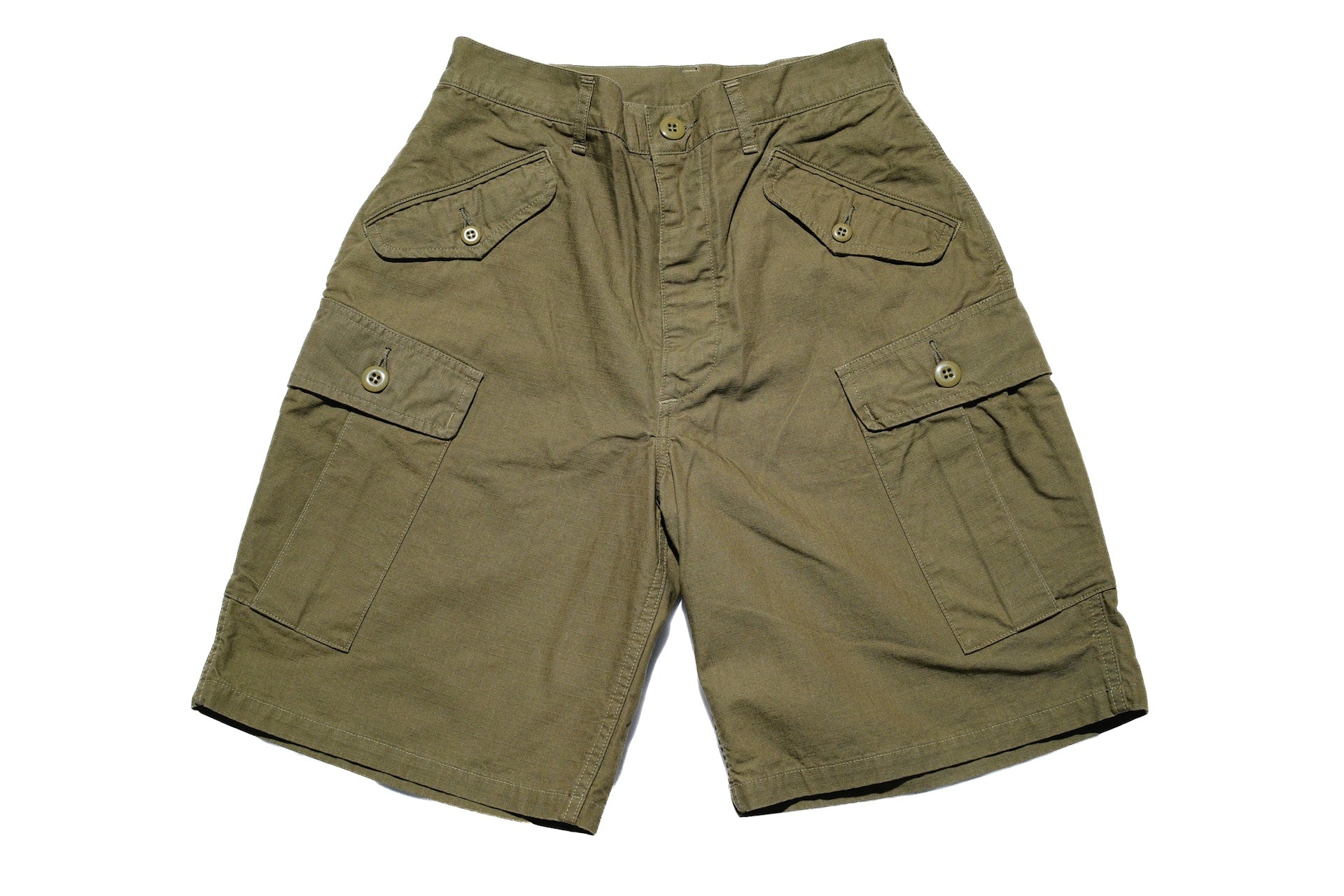 Freewheelers Cotton Rip-Stop "Jungle Fatigues" Tropical Shorts (Olive)