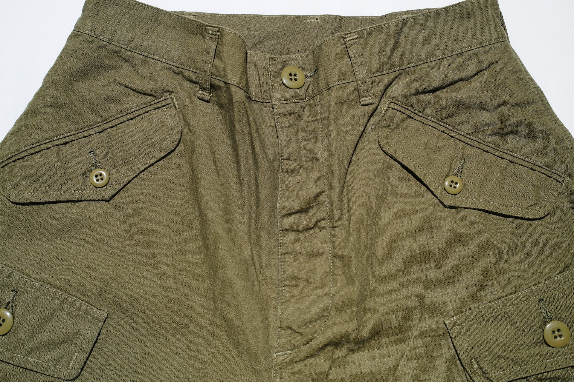 Freewheelers Cotton Rip-Stop "Jungle Fatigues" Tropical Shorts (Olive)