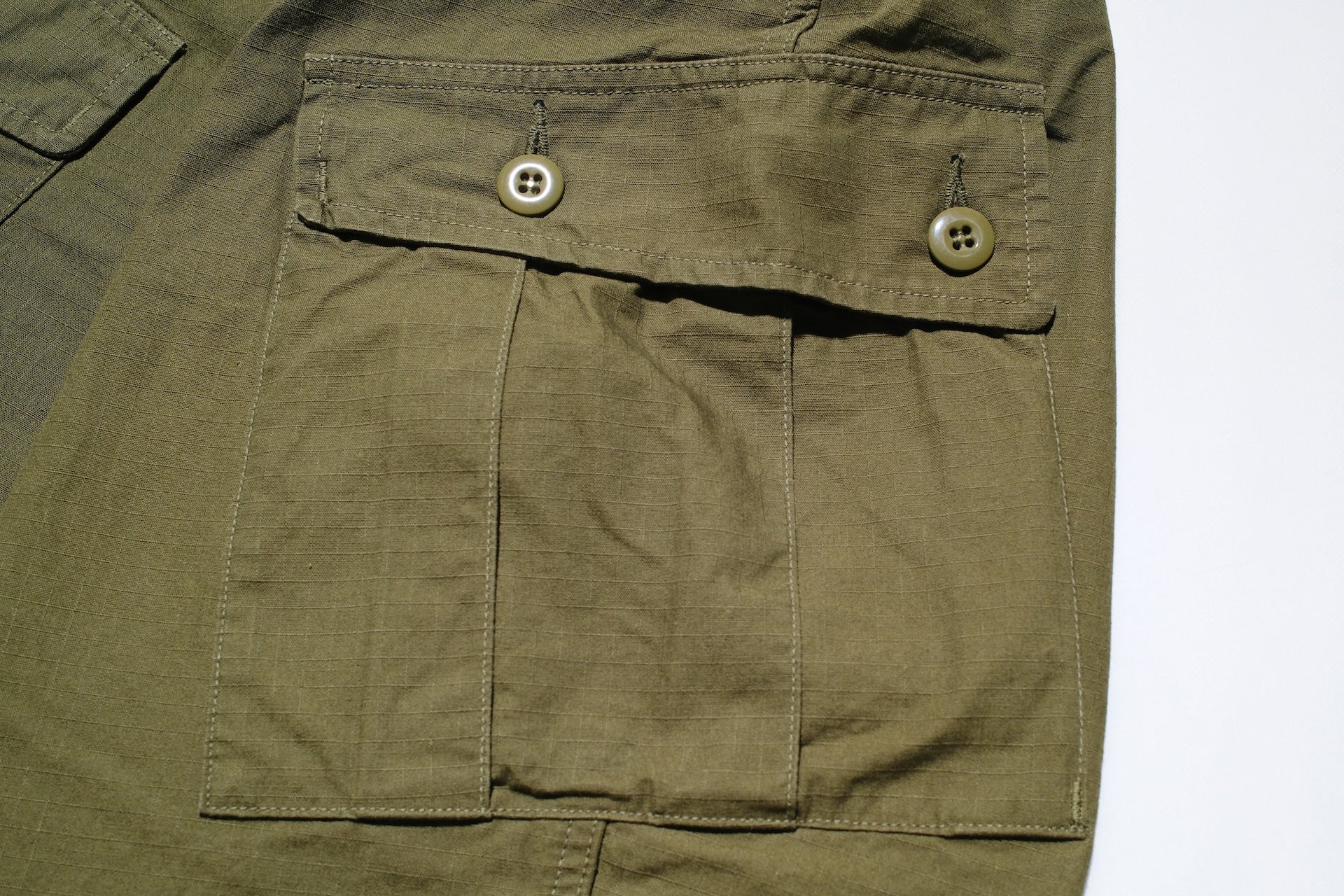 Freewheelers Cotton Rip-Stop "Jungle Fatigues" Tropical Shorts (Olive)