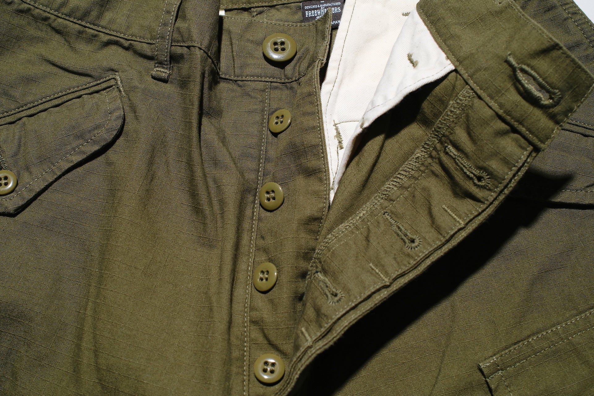 Freewheelers Cotton Rip-Stop "Jungle Fatigues" Tropical Shorts (Olive)