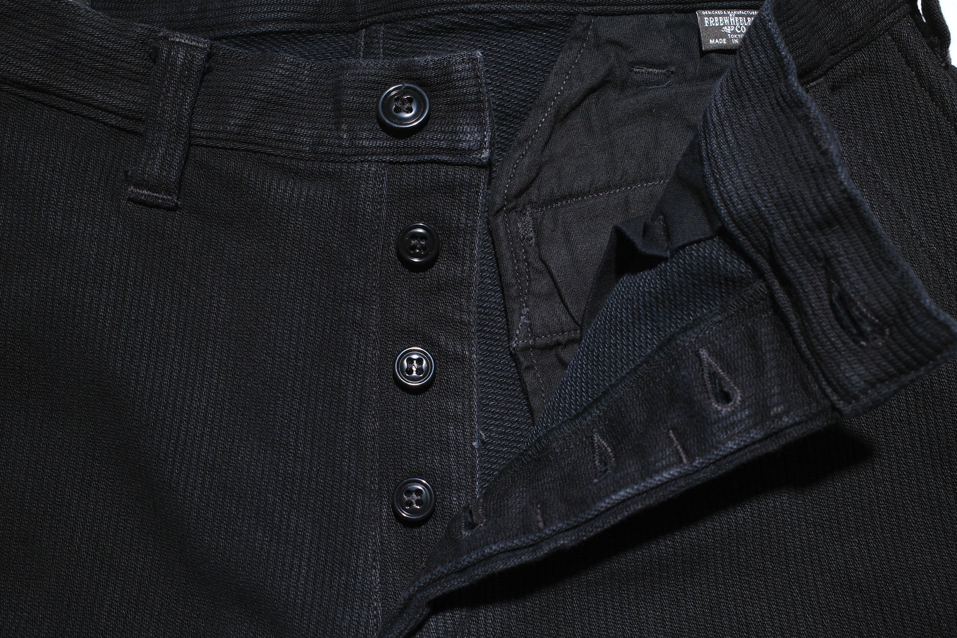 Freewheelers “Black Rogue” Heavyweight Pique Trousers (Rude Black)