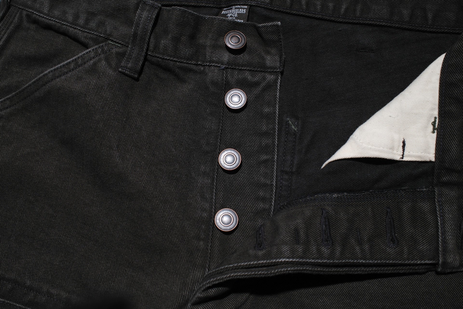 Freewheelers 10.5oz Denim “BAKERSFIELD” Cut-Length Trousers (Black)