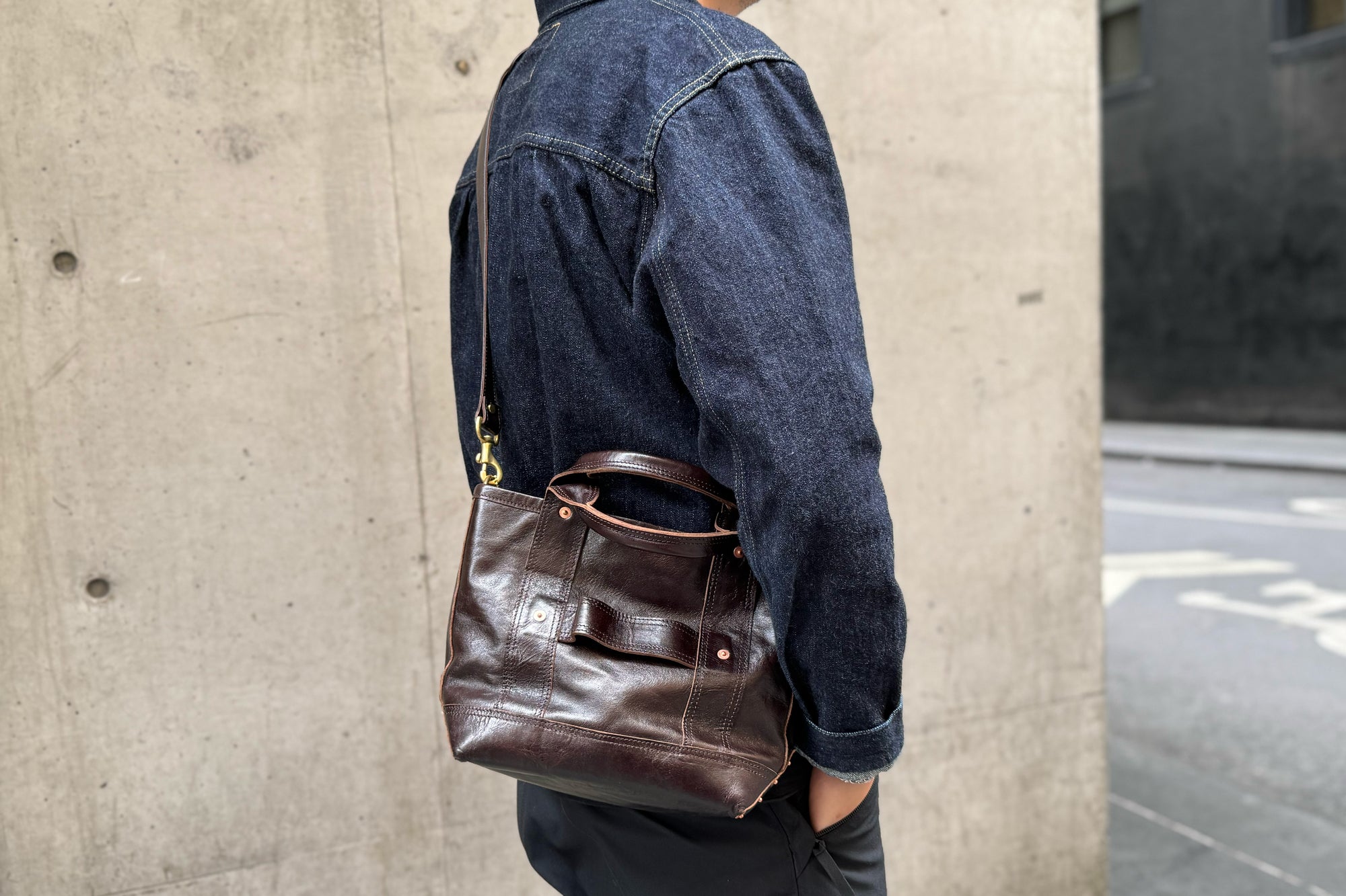 Inception by Accel Company Size Small Horsehide “Multi-Functional” Tote Bag (Black Tea-cored)