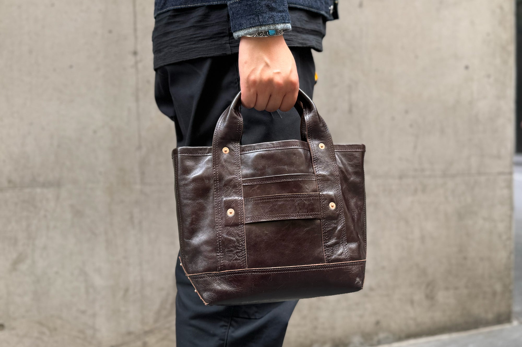 Inception by Accel Company Size Small Horsehide “Multi-Functional” Tote Bag (Black Tea-cored)