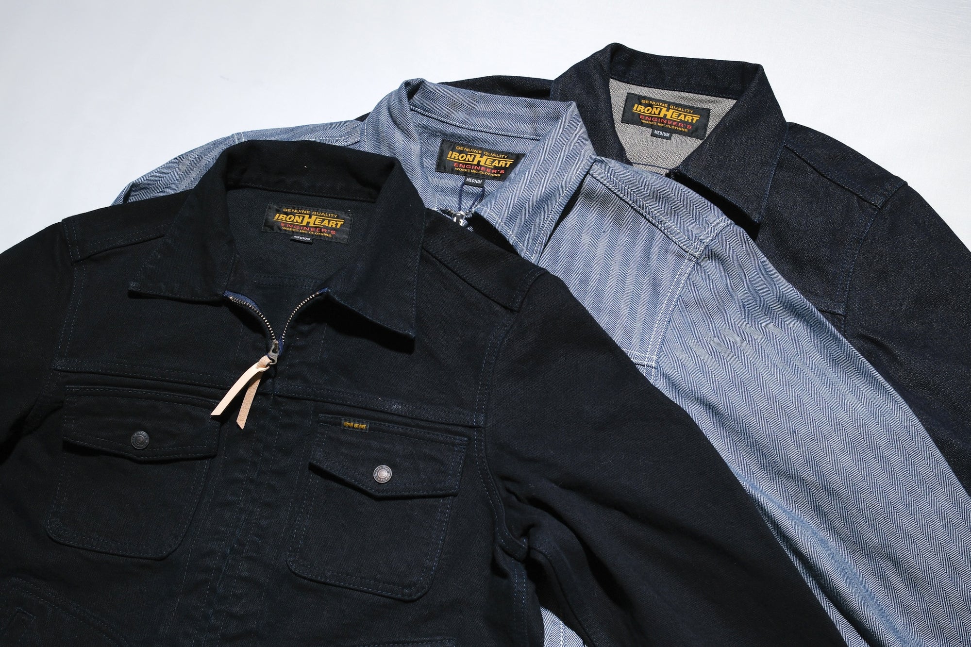 Iron Heart 14oz Selvage Broken Twill Denim Mechanic Work Jacket (Black Overdyed)