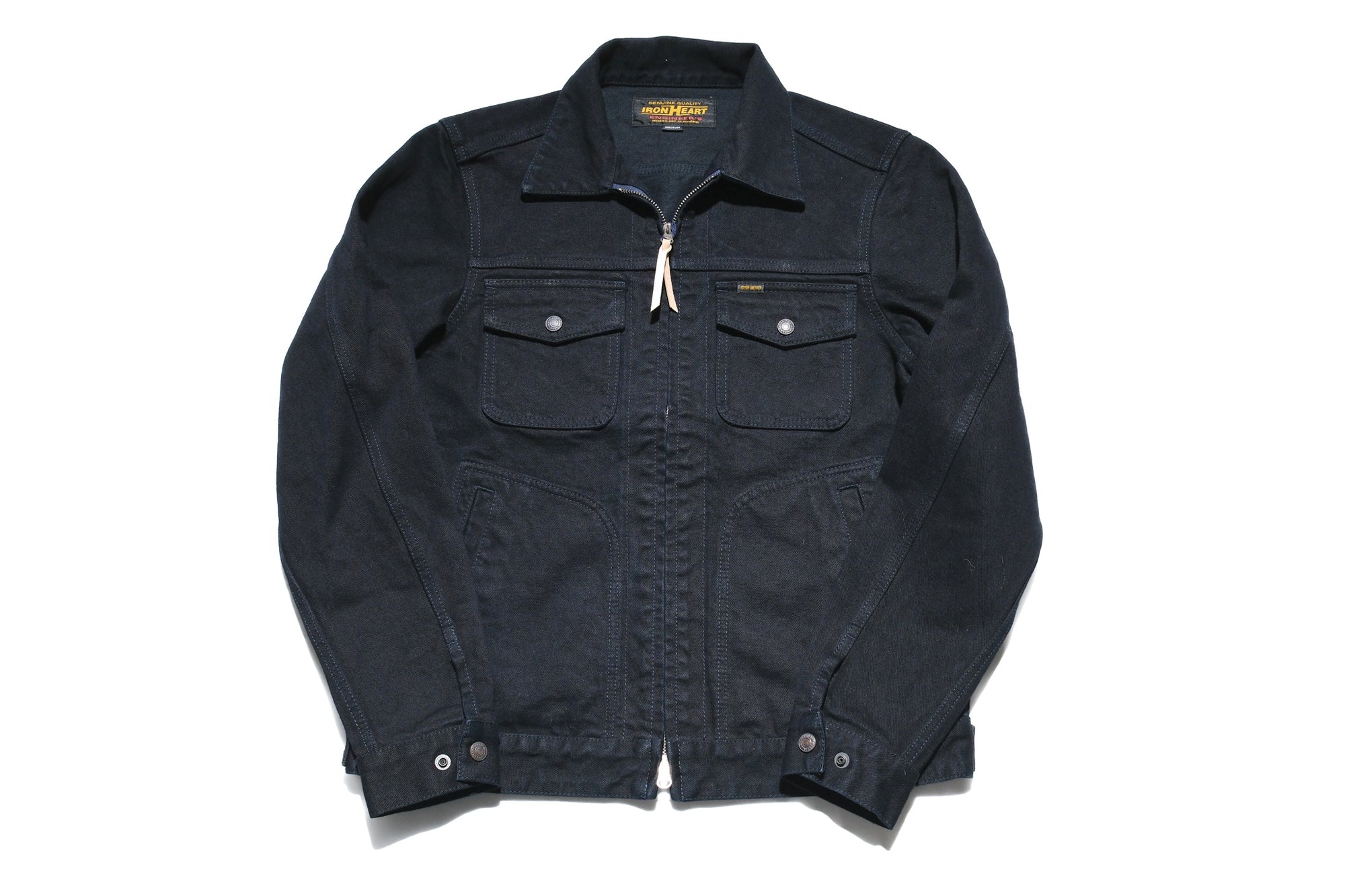 Iron Heart 14oz Selvage Broken Twill Denim Mechanic Work Jacket (Black Overdyed)