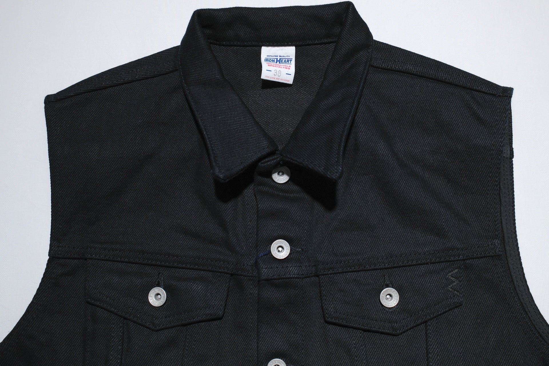 Iron Heart 21oz Selvage Denim Modified Biker Vest (Super Black)
