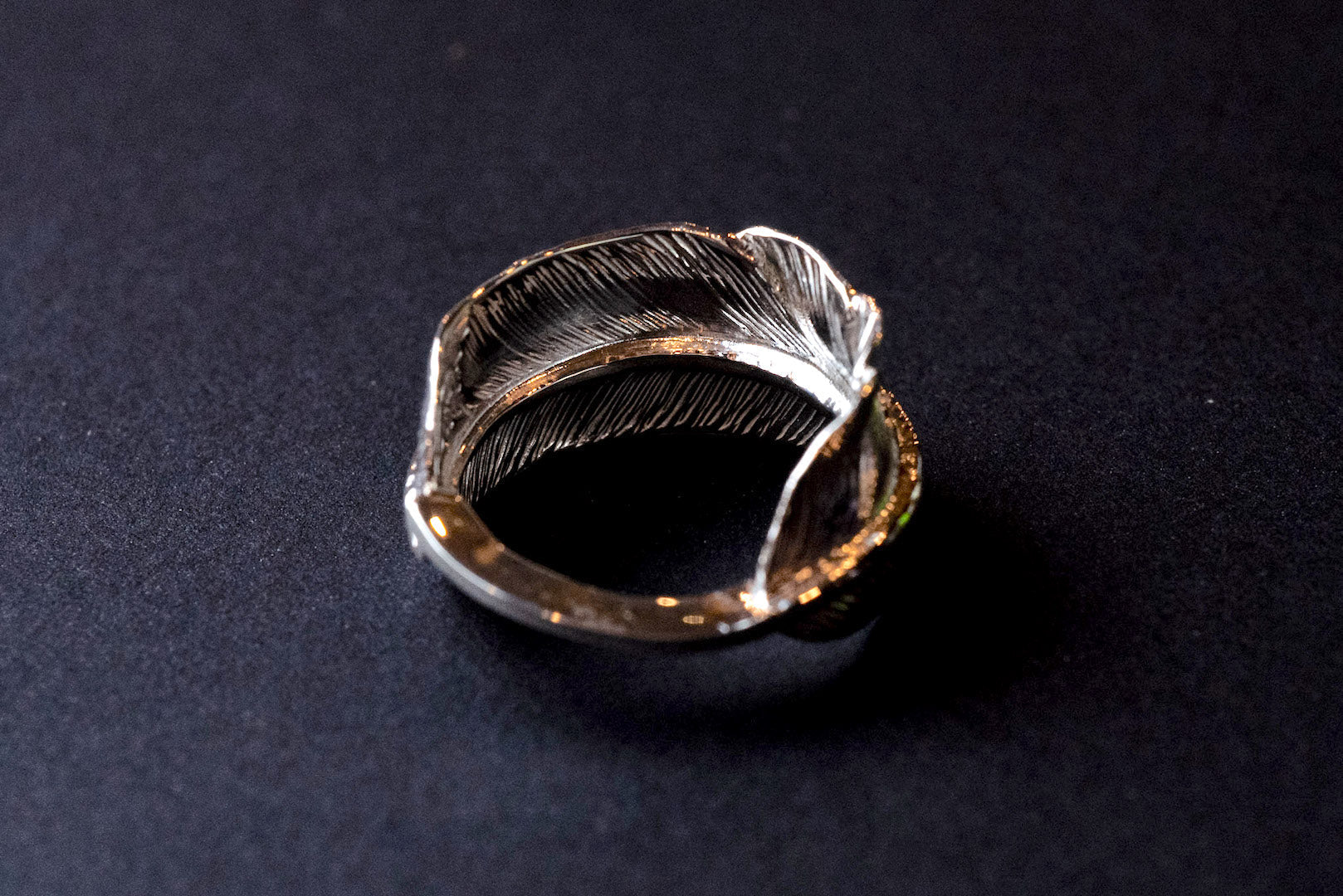 First Arrow's Large Feather & 18K Gold Sunburst Ring (R-071)