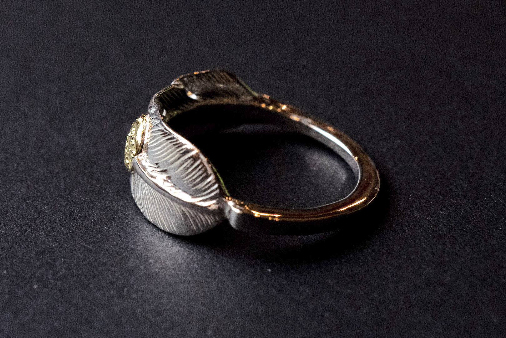 First Arrow's Small Feather & 18K Sunburst Ring (R-094)