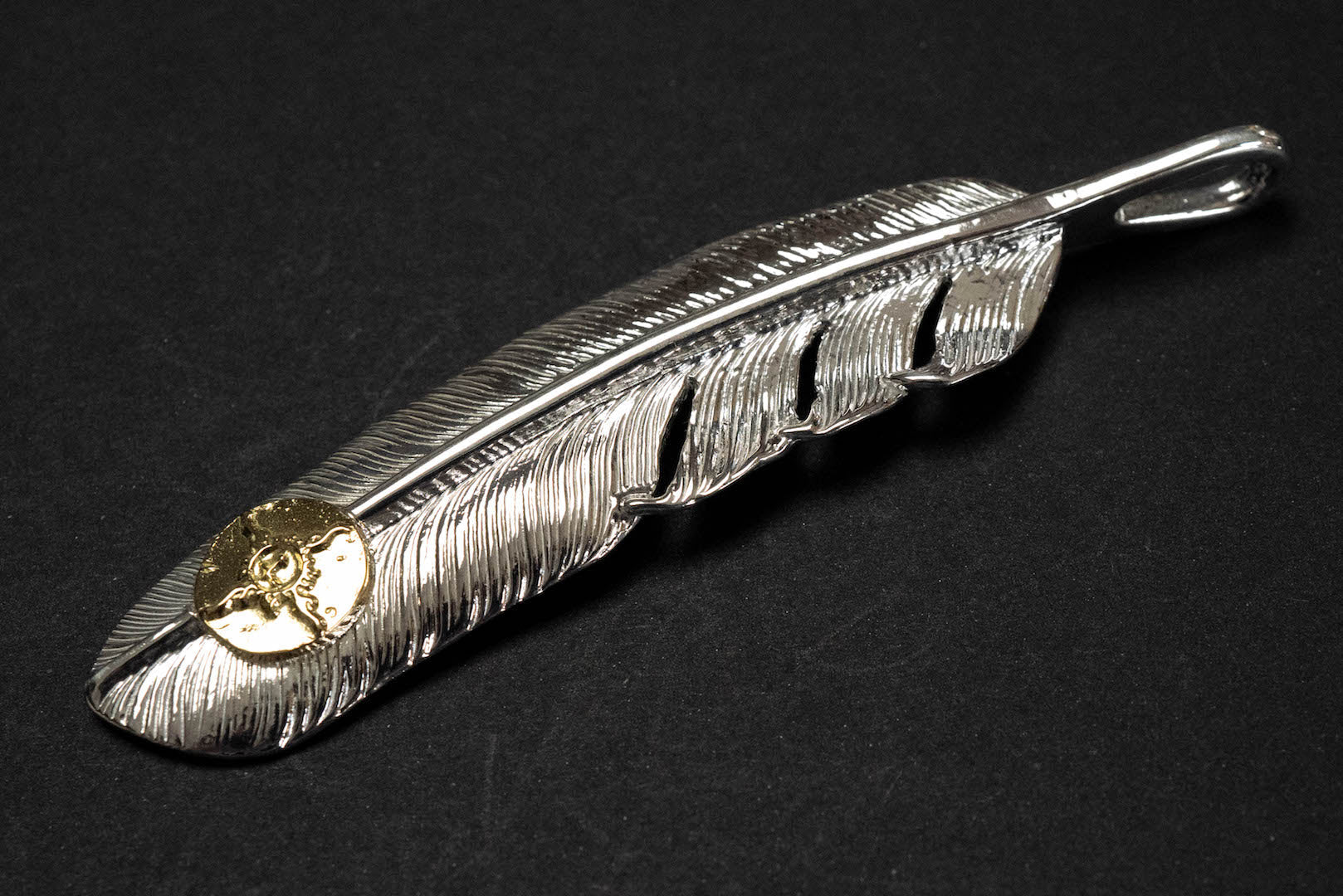 First Arrow's Large Silver Feather With 18k Sunburst Emblem (P-002)