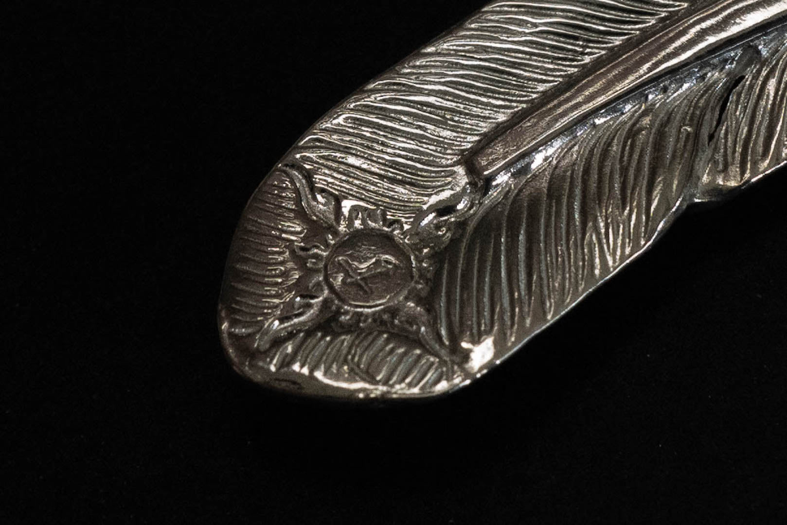 First Arrow's "Sunburst Small Feather" Silver Pendant (P-005)