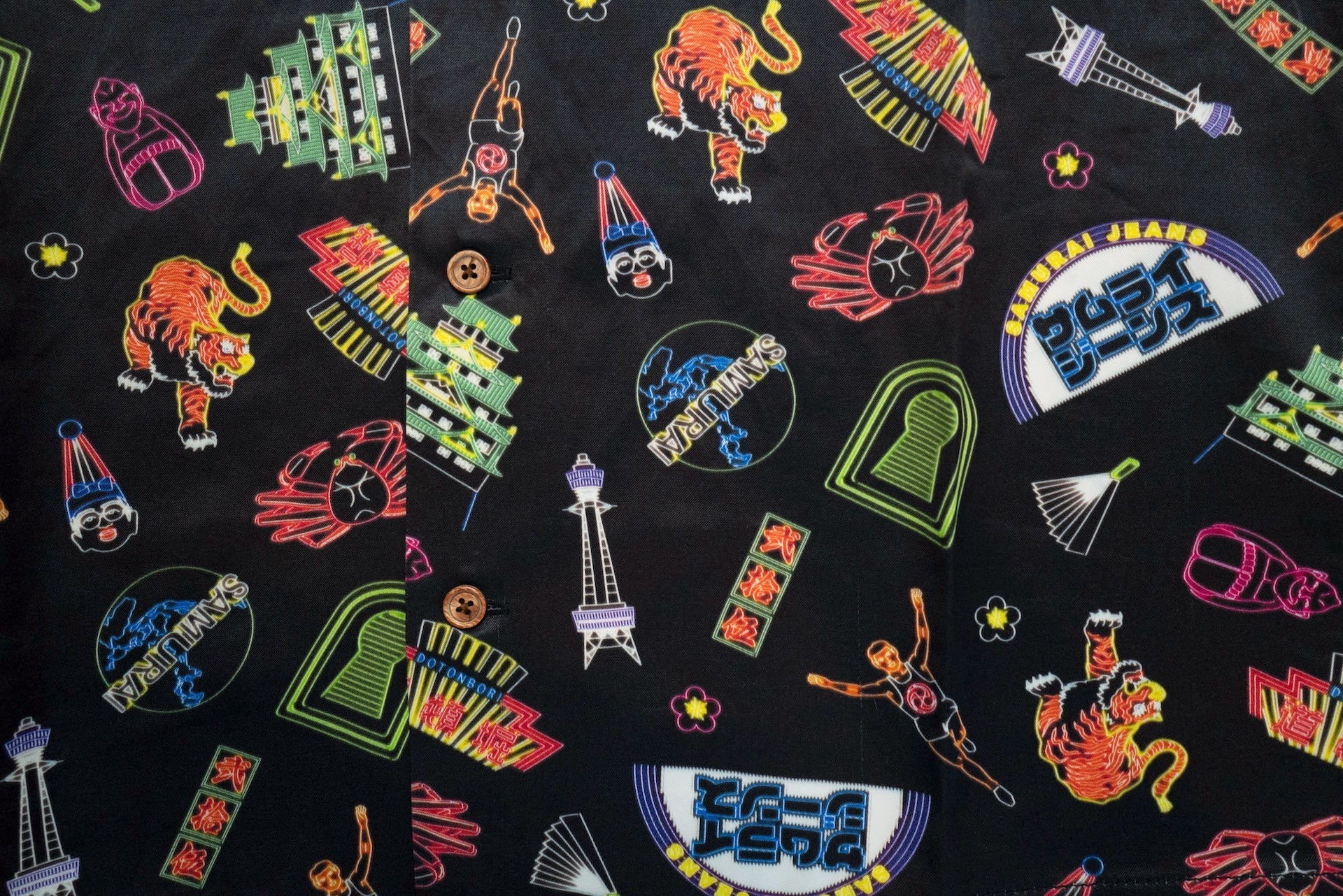 Samurai "Osaka Neon" Back Sateen S/S Aloha Shirt (25th Anniversary Limited)